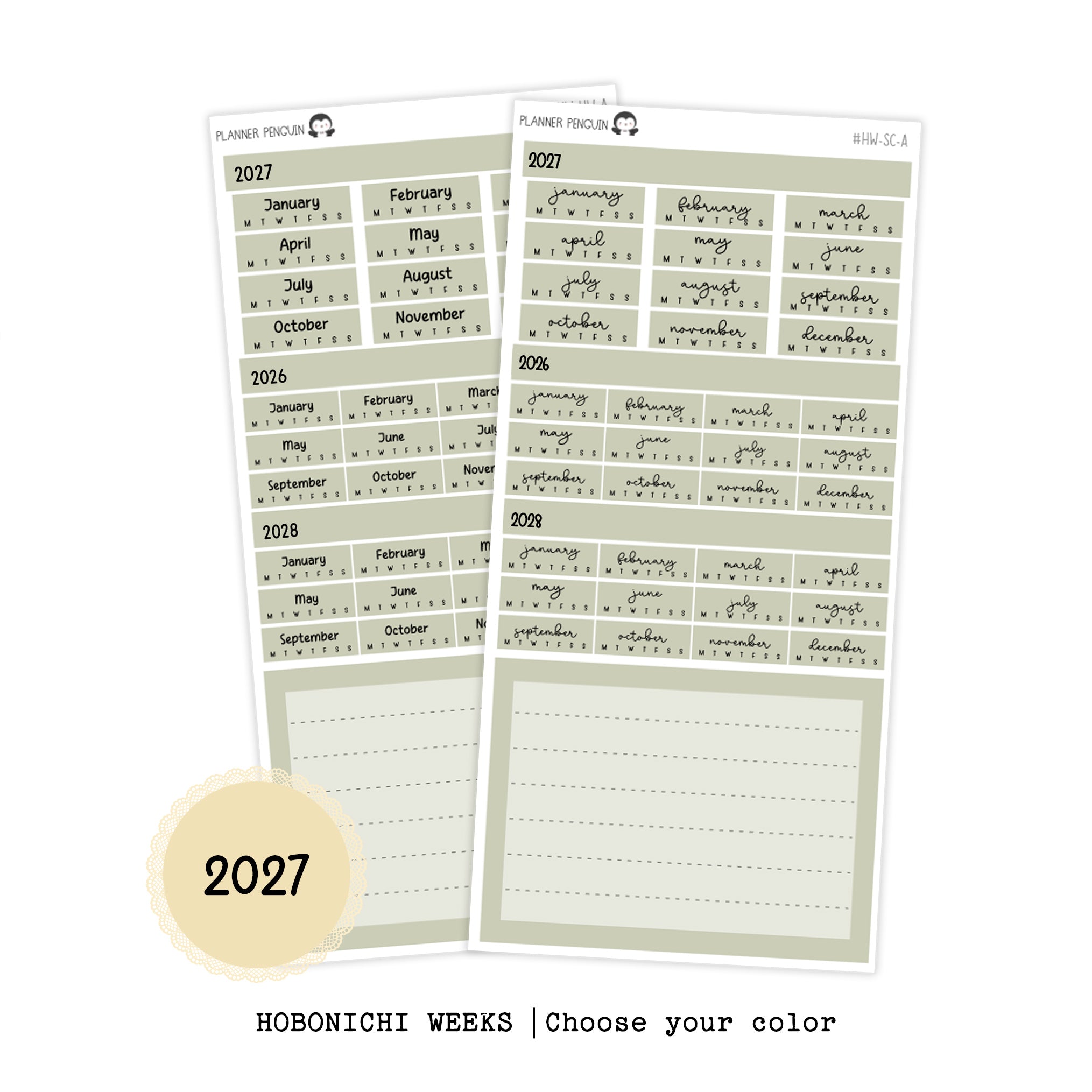 2027 Hobonichi Weeks Yearly view Stickers// Year at glance Stickers // #HW-YG-COLOR