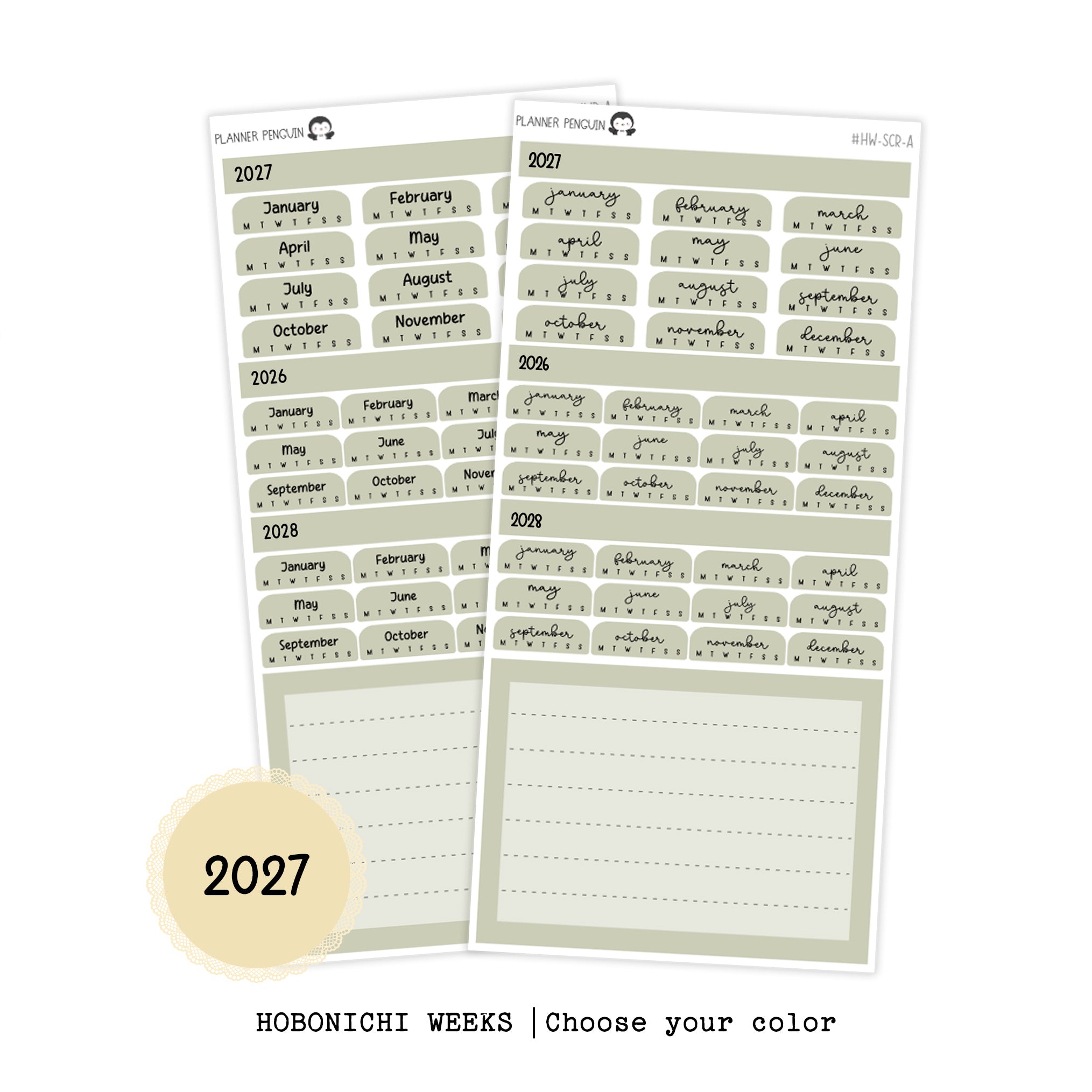 2027 Hobonichi Weeks Yearly view Stickers// Year at glance Stickers // #HW-YG-Round-COLOR