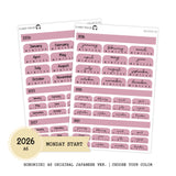 2026 Hobonichi A6 Original Japanese MONDAY start Yearly view Stickers // #A6-ROUND-COLOR