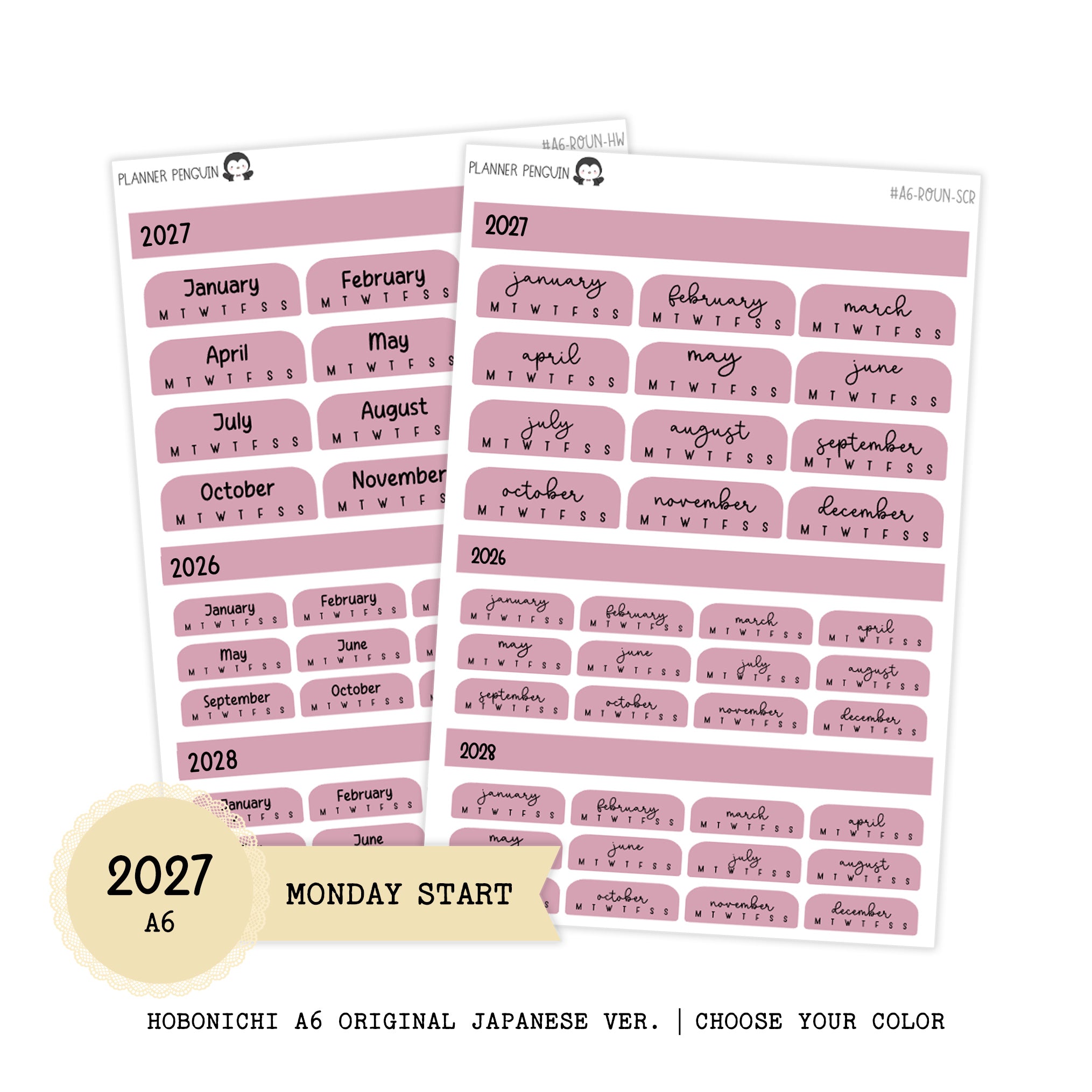 2027 Hobonichi A6 Original Japanese MONDAY start Yearly view Stickers // #A6-ROUND-COLOR