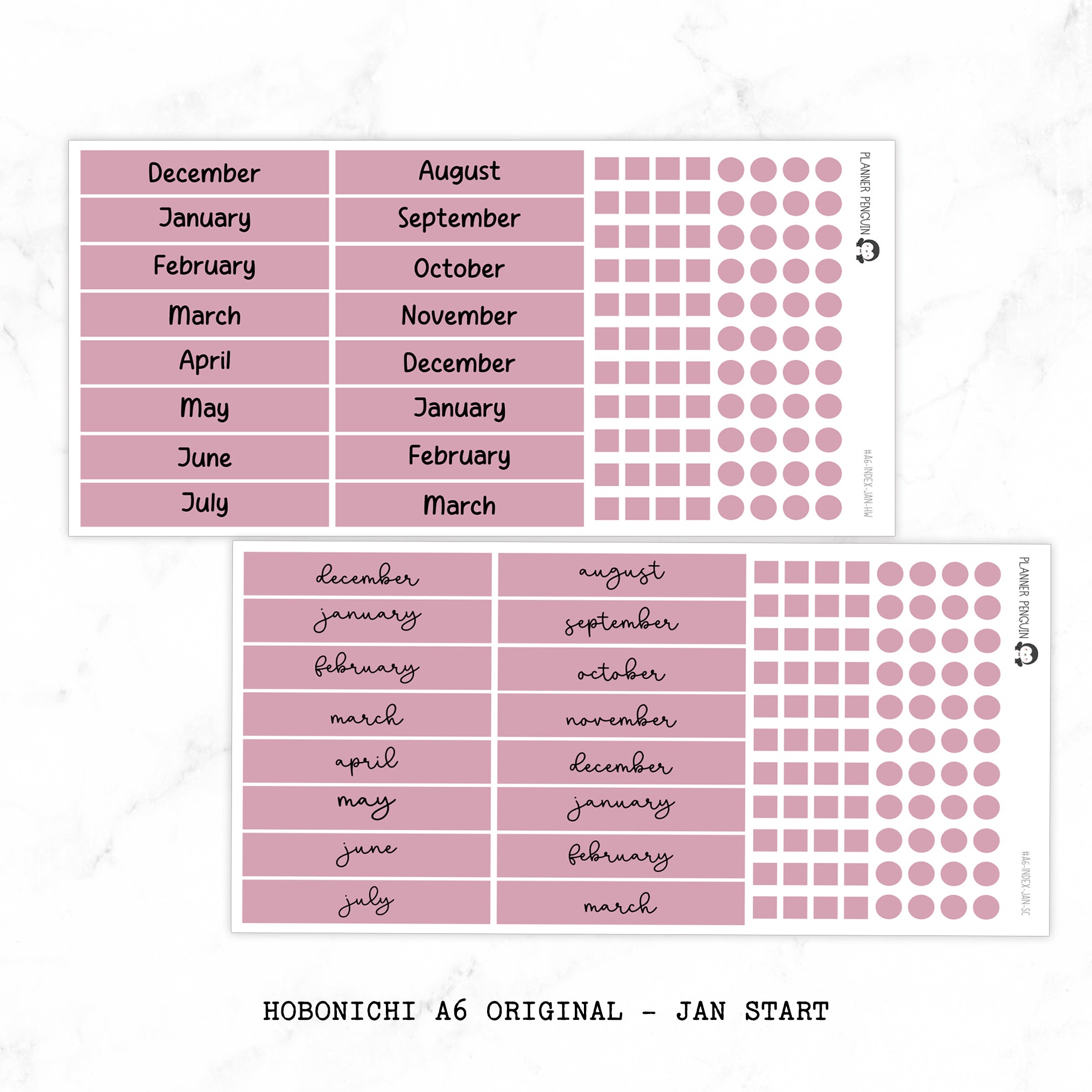 Hobonichi A6 Original Yearly Index Stickers // #A6-INDEX-COLOR-JAN