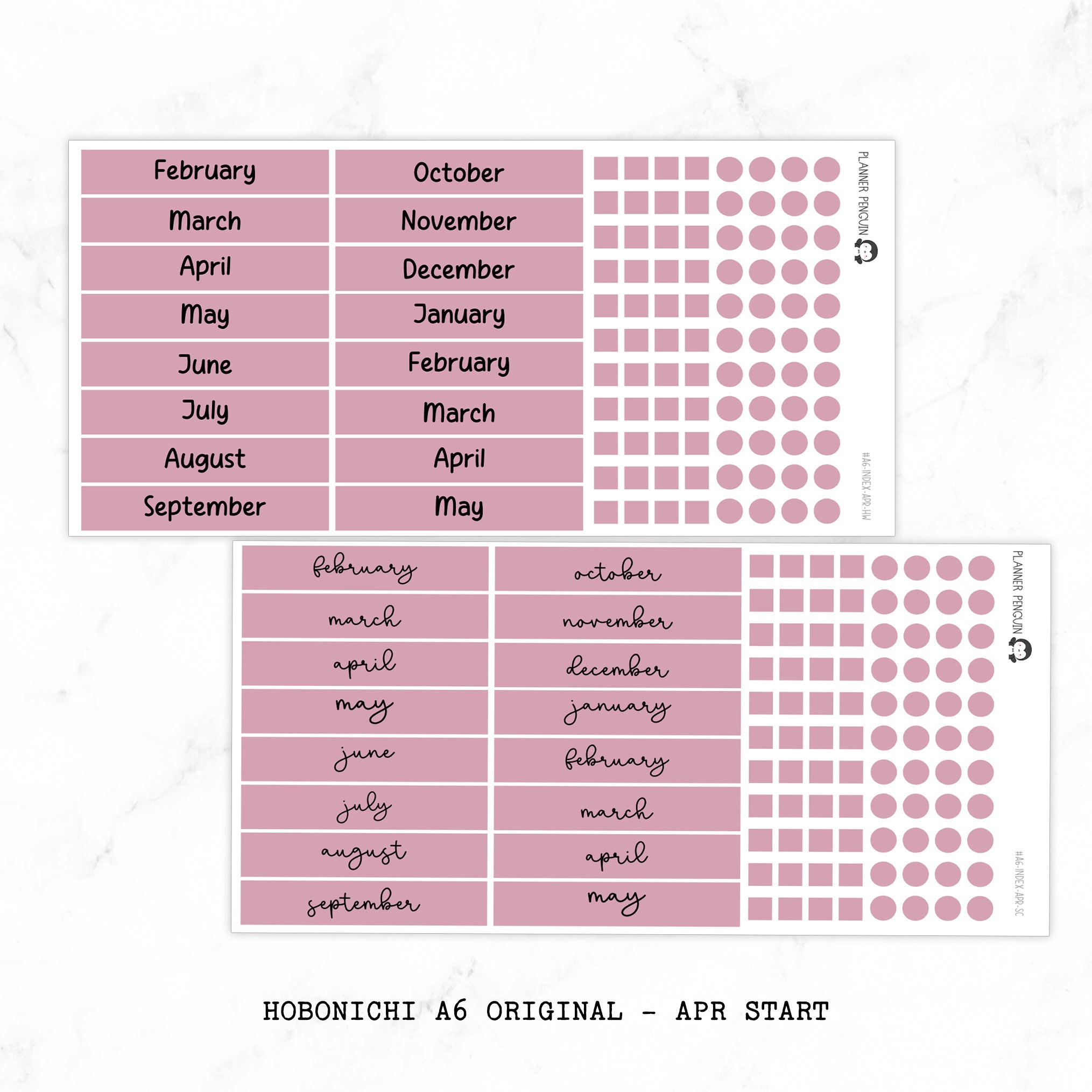 Hobonichi A6 Original Yearly Index Stickers // #A6-INDEX-COLOR-APR