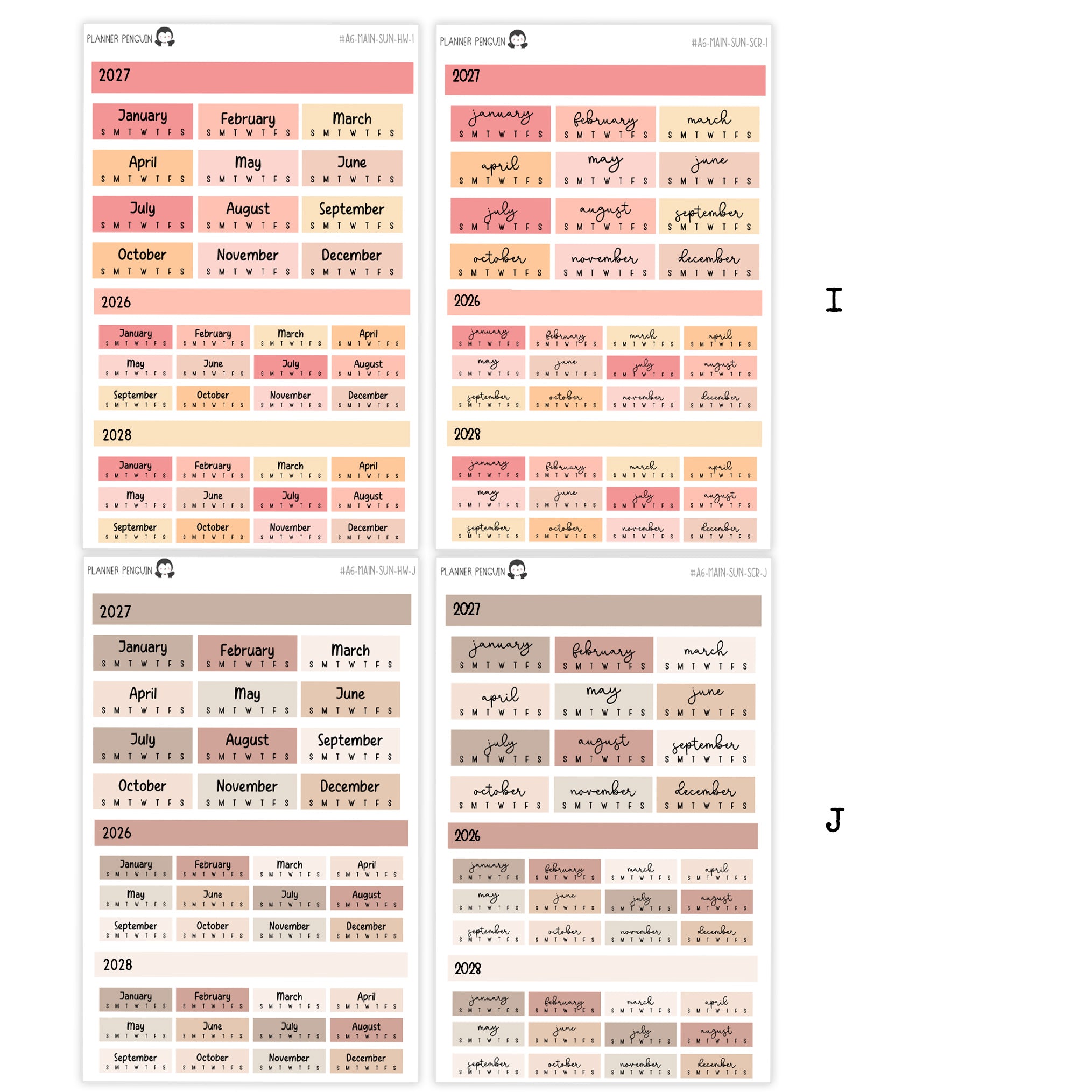 2027 Hobonichi A6 Original Japanese SUNDAY START Yearly view Stickers// #A6-SUNDAY-MAIN