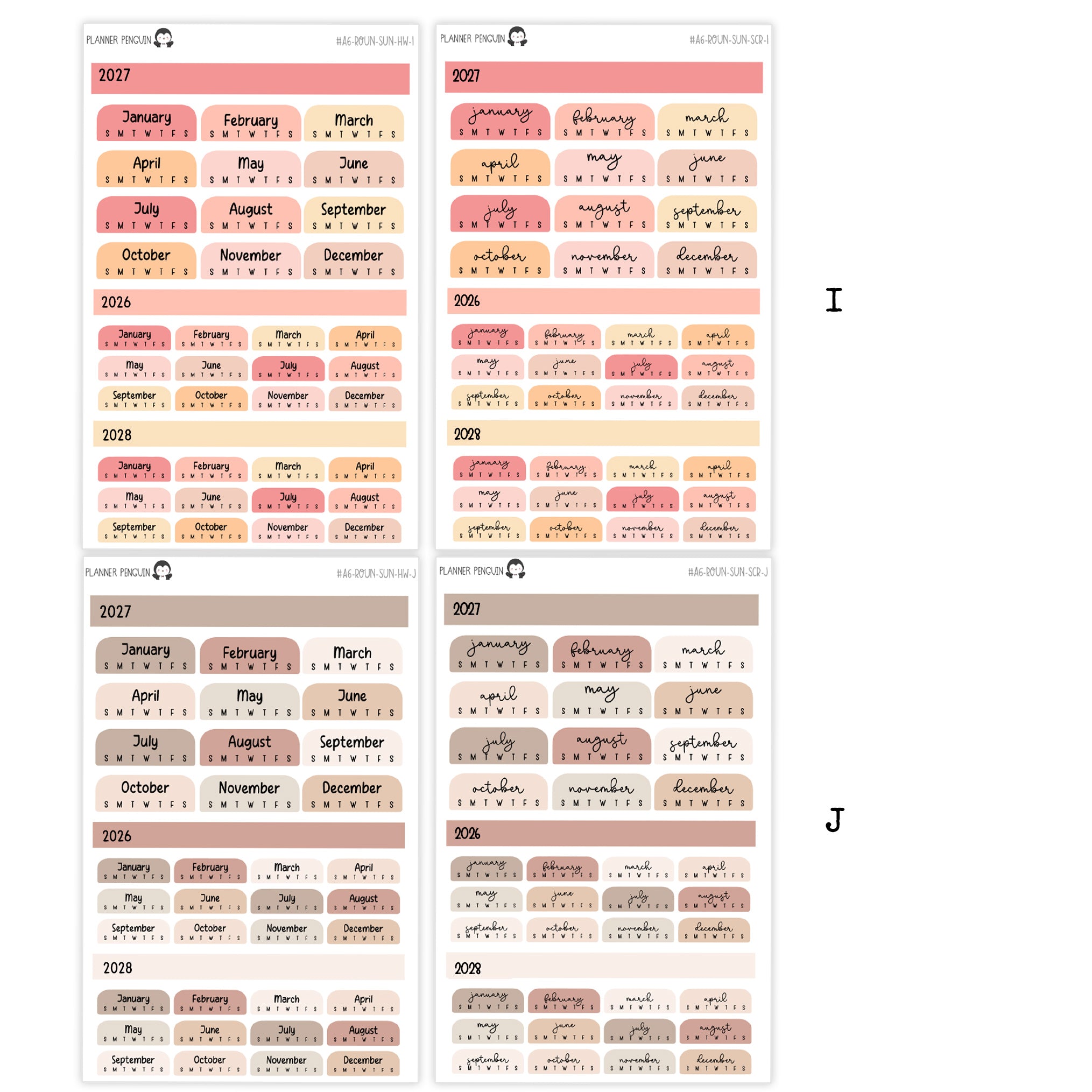 2027 Hobonichi A6 Original Japanese SUNDAY START Yearly view Stickers// #A6-SUNDAY-ROUND