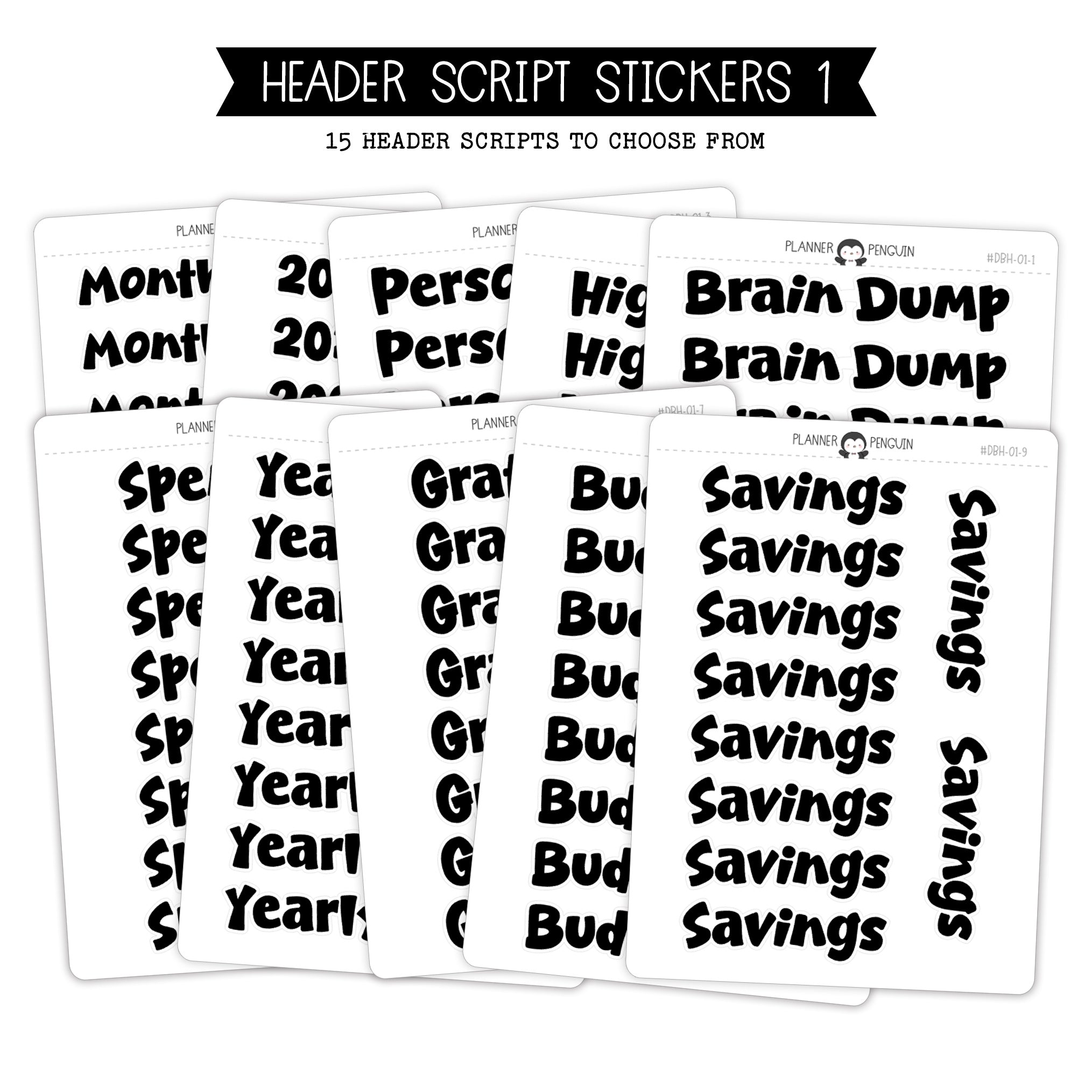 Header Script Stickers | Dashboard text stickers | Script Planner Sticker | DBH-01