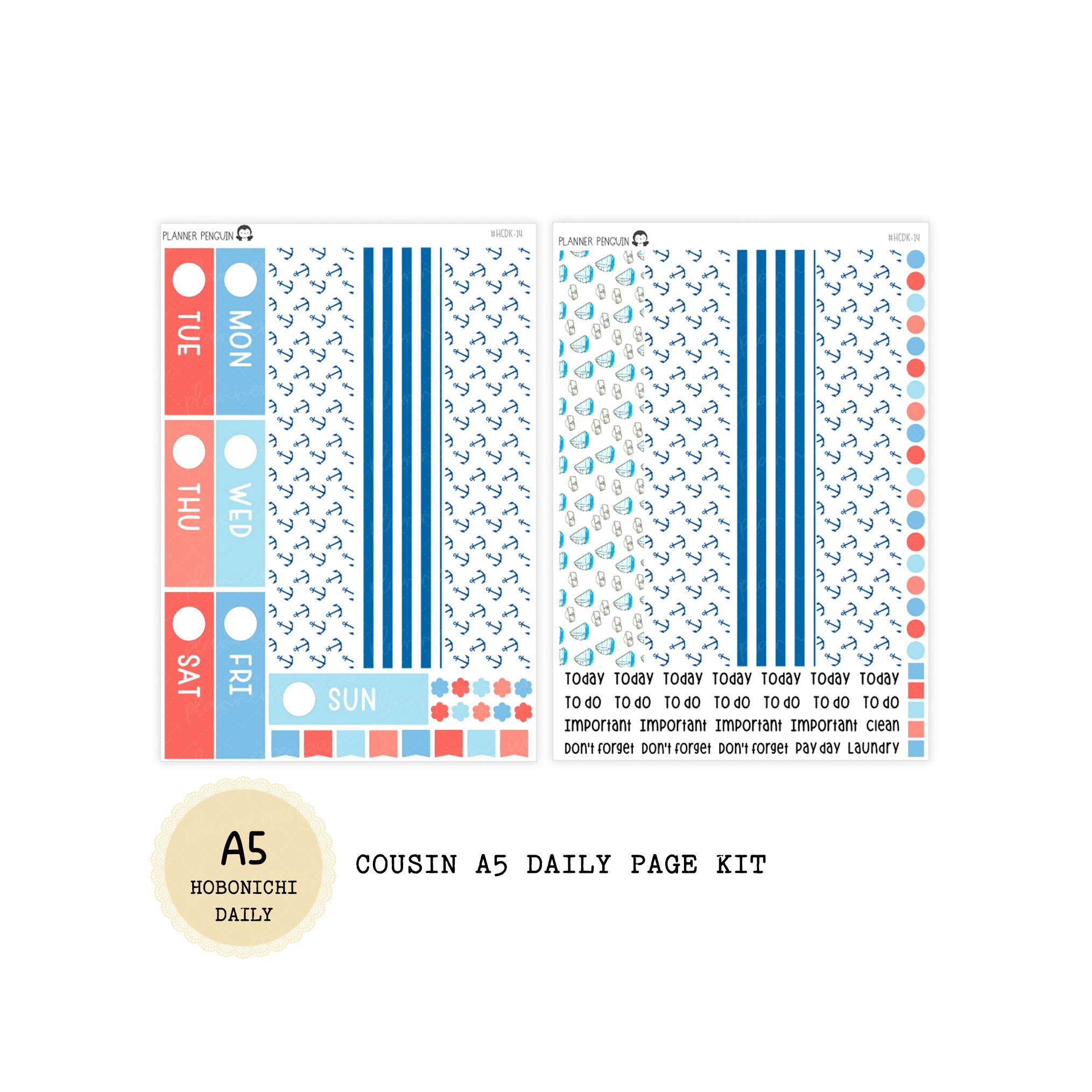 Nautical - Daily Kit - Hobonichi Cousin A5 , A6 original Techo