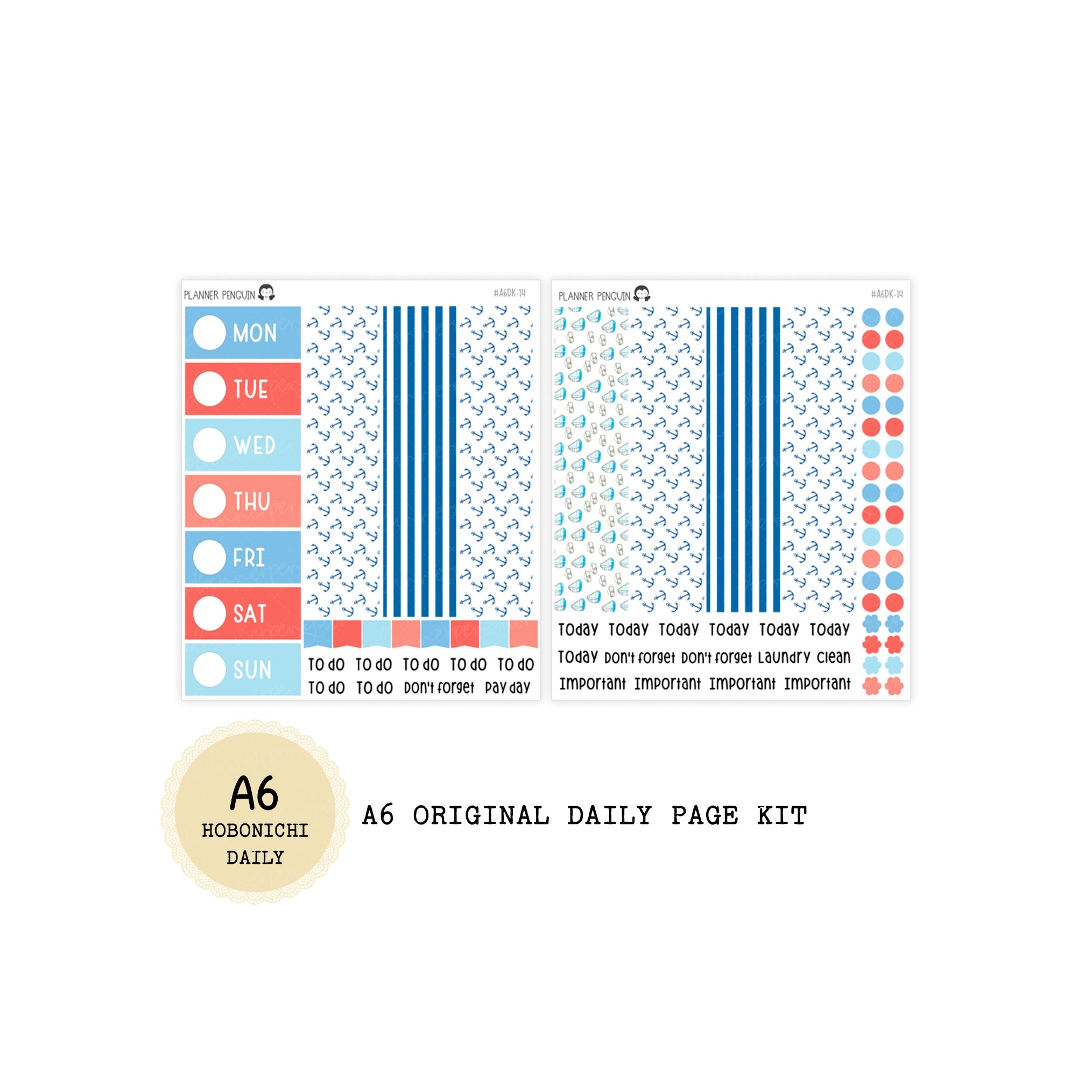 Nautical - Daily Kit - Hobonichi Cousin A5 , A6 original Techo