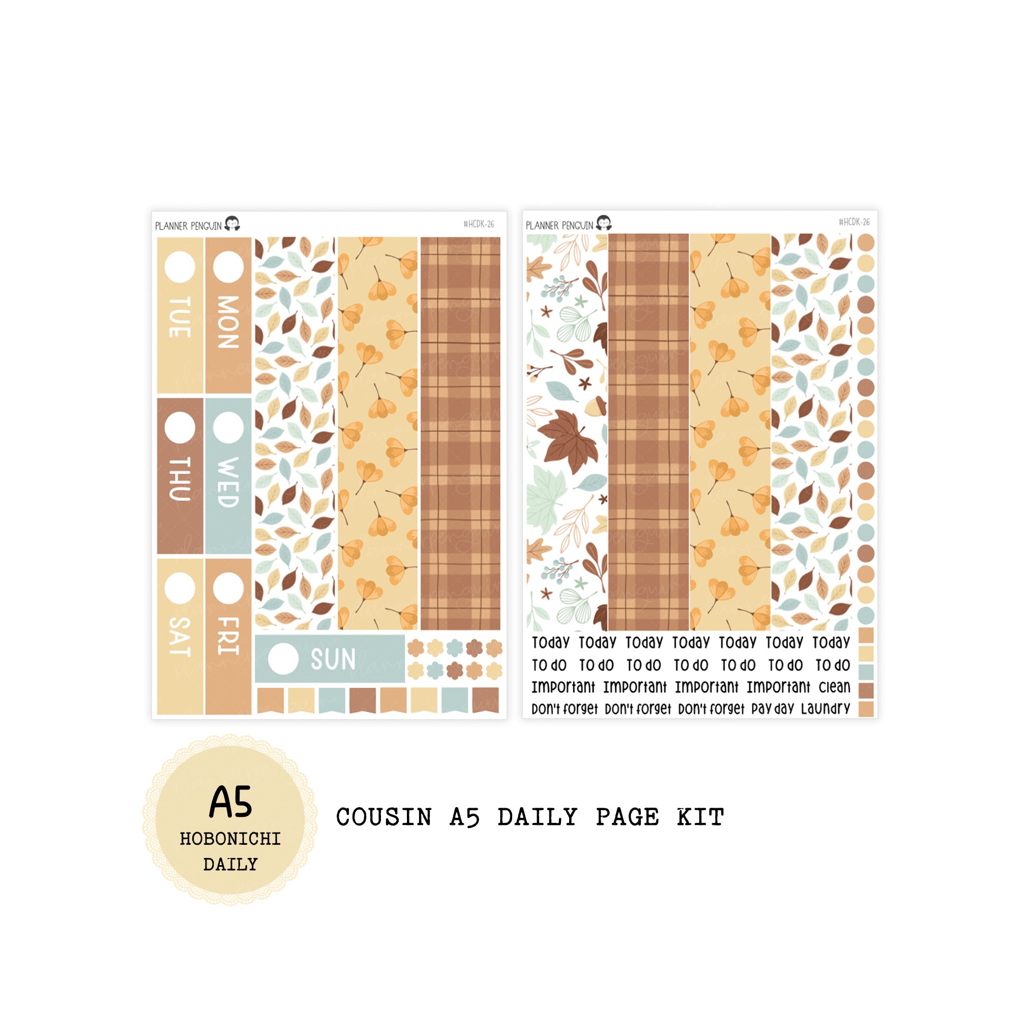 Fall Floral - Daily Kit - Hobonichi Cousin A5 , A6 original Techo