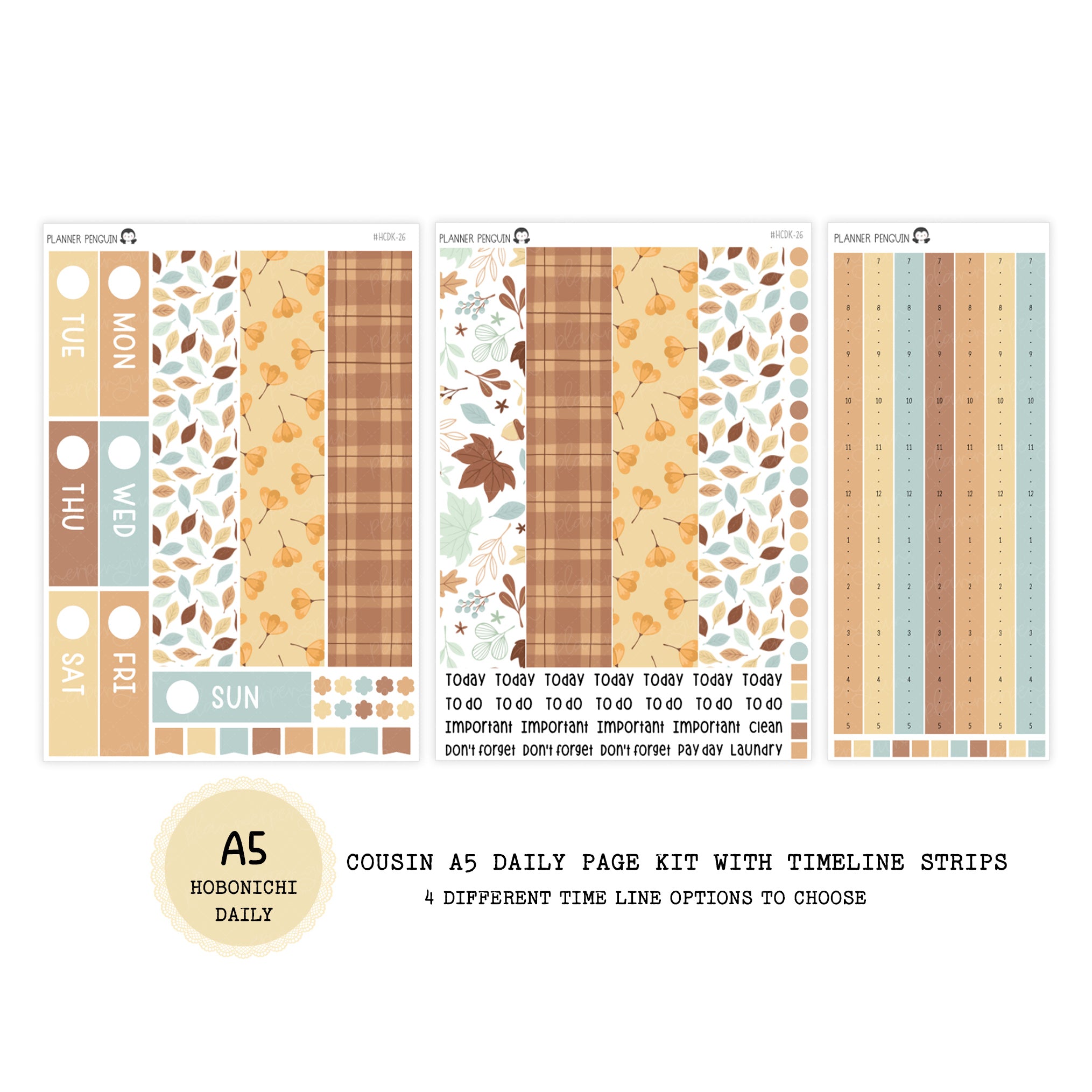 Fall Floral - Daily Kit - Hobonichi Cousin A5 , A6 original Techo