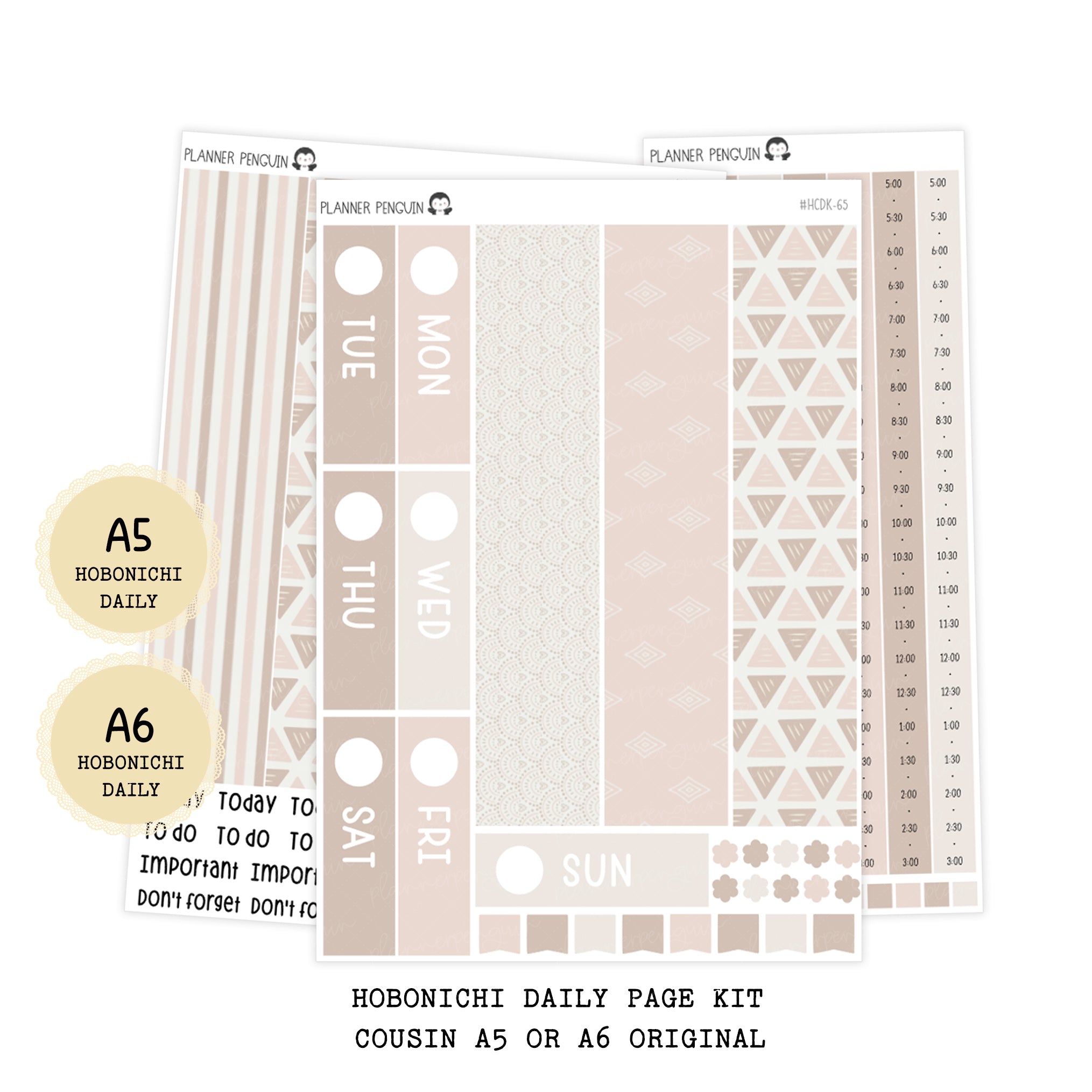 Beige Neutral - Daily Kit - Hobonichi Cousin A5 , A6 original Techo