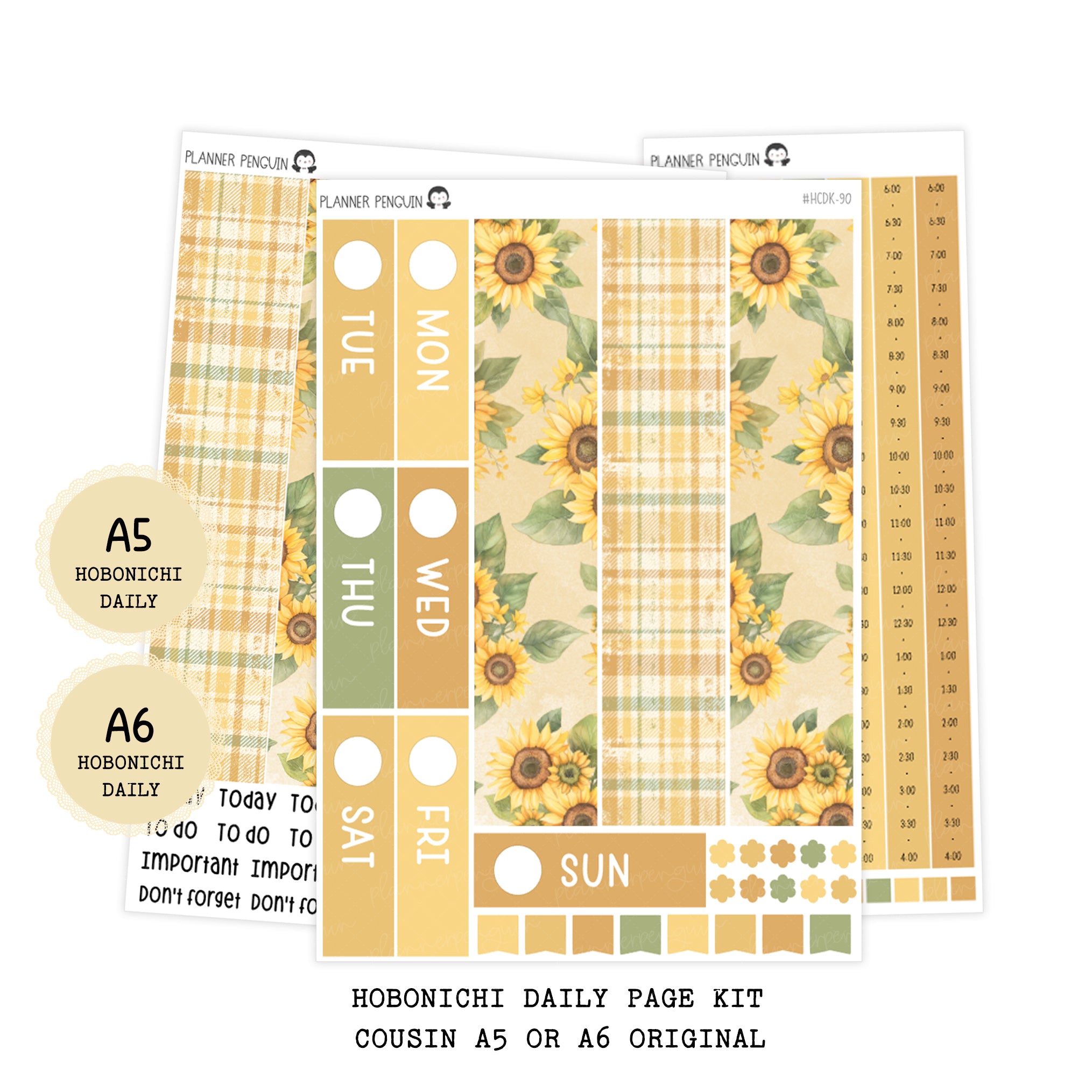 Sunflower - Daily Kit - Hobonichi Cousin A5 , A6 orginial Techo // #DK-90