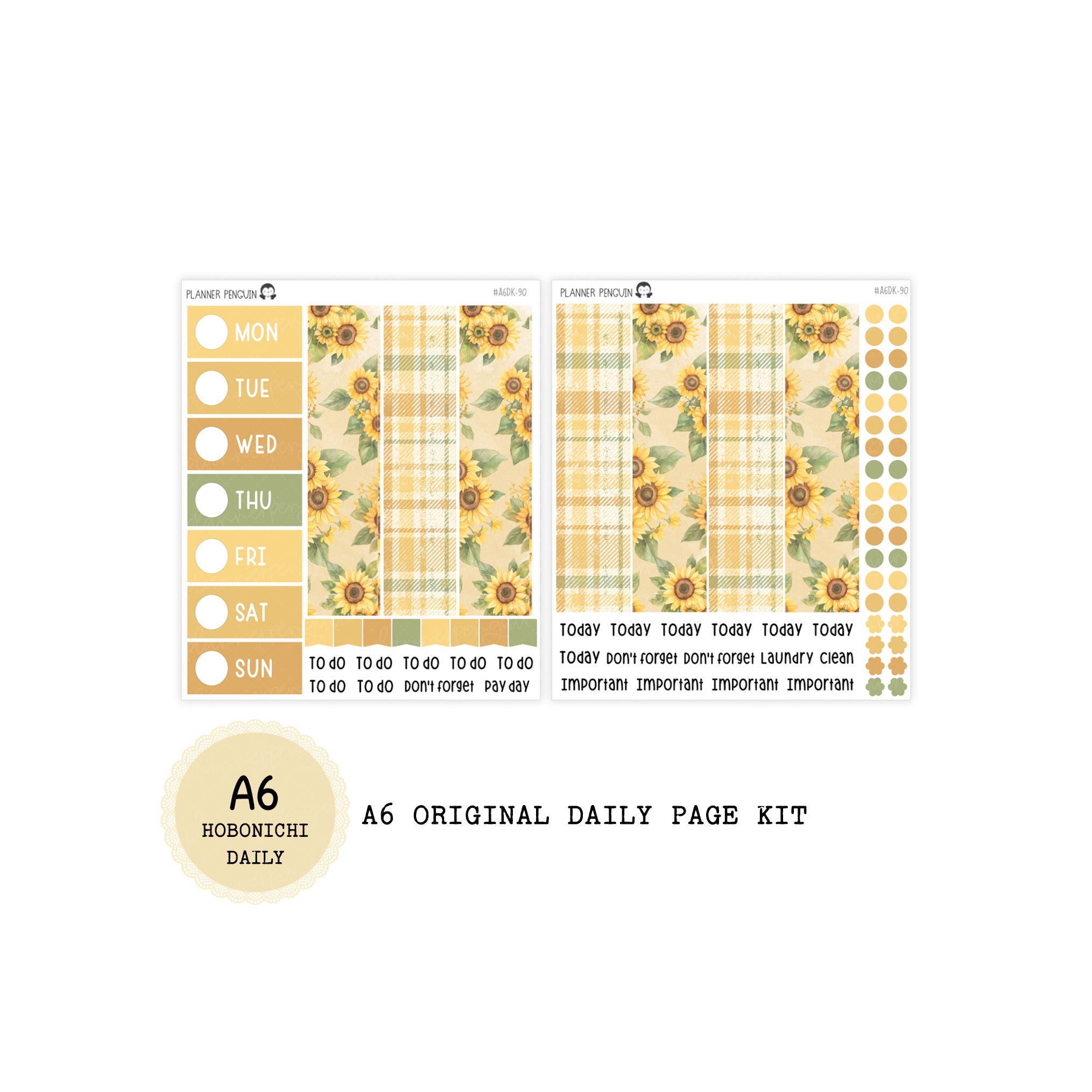 Sunflower - Daily Kit - Hobonichi Cousin A5 , A6 orginial Techo // #DK-90