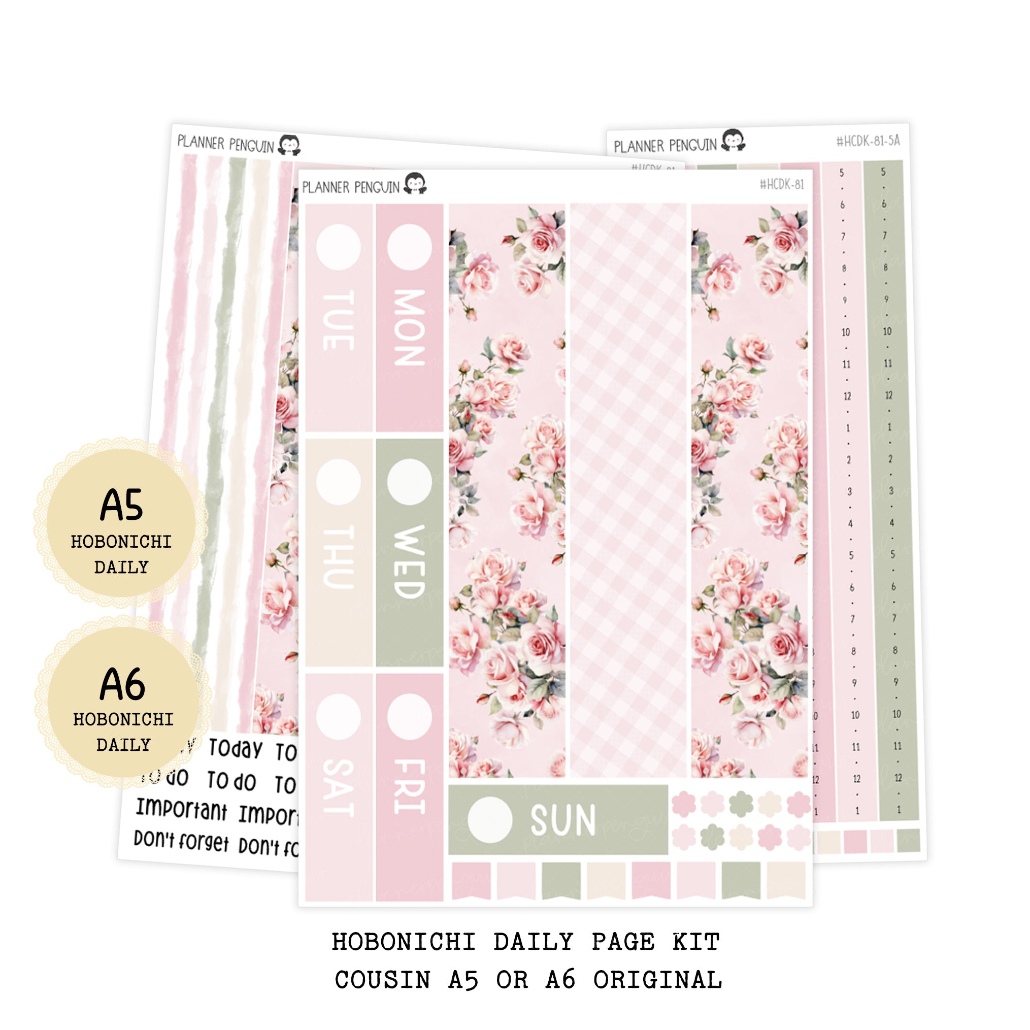 Rose Cottage - Daily Kit - Hobonichi Cousin A5 , A6 original Techo