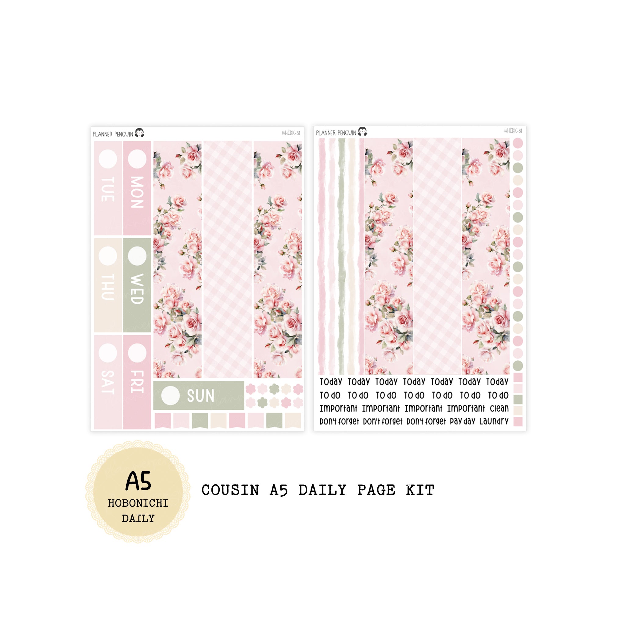 Rose Cottage - Daily Kit - Hobonichi Cousin A5 , A6 original Techo