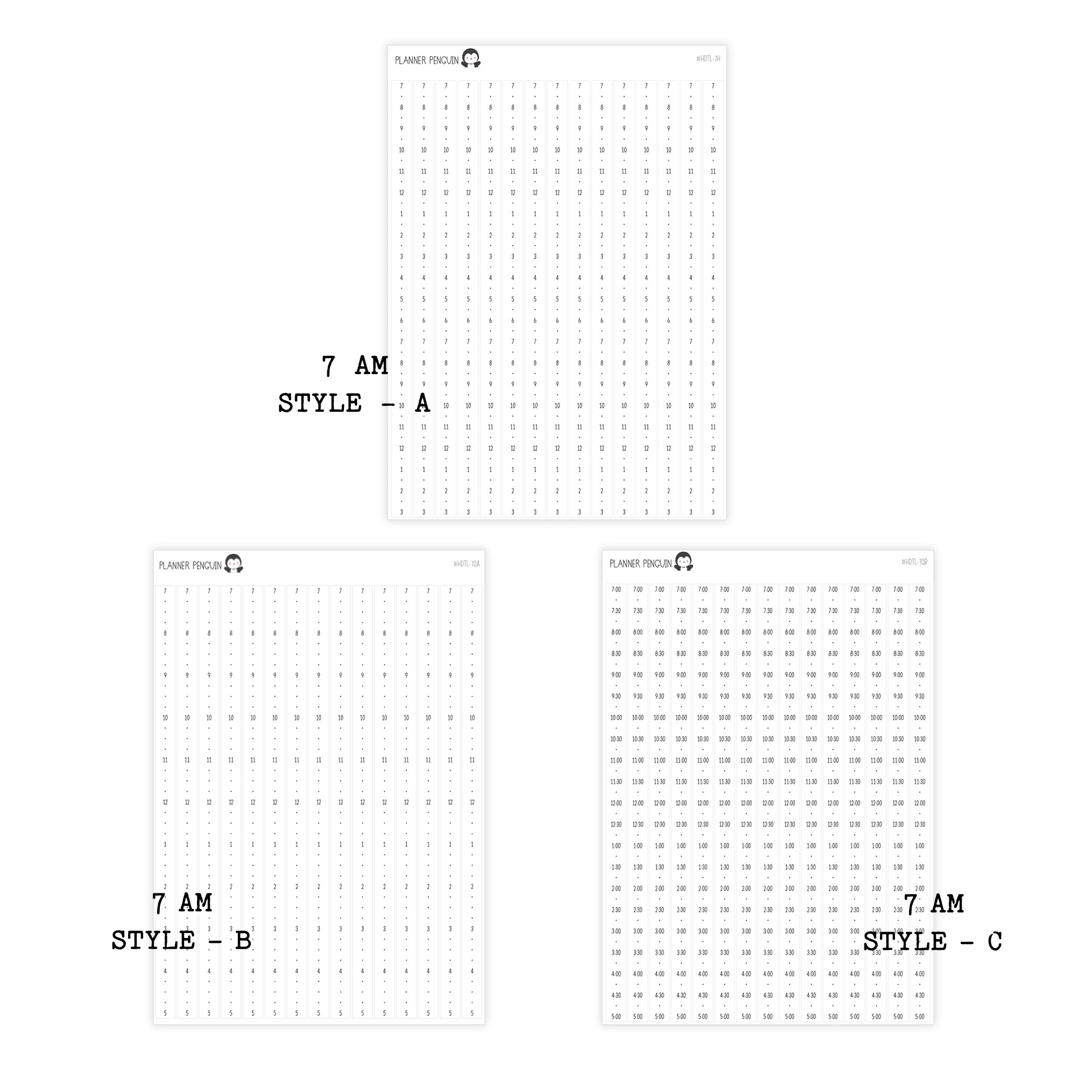 Hobonichi Cousin A5 Daily Timeline Strips | 5AM | 6AM | 7AM | 8AM | Planner Stickers | Cousin A5 #HDTL-COLOR