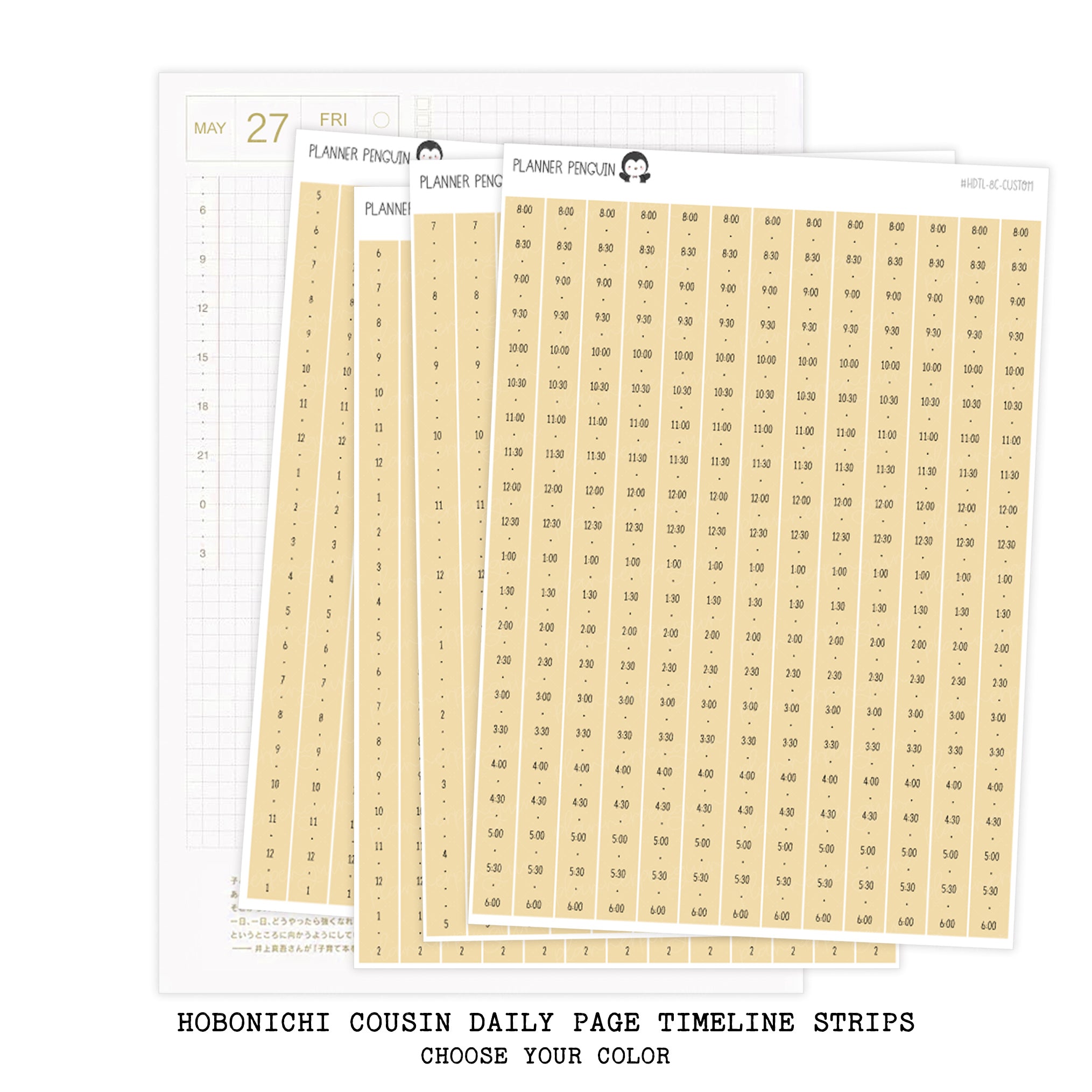 Hobonichi Cousin A5 Daily Timeline Strips | 5AM | 6AM | 7AM | 8AM | Planner Stickers | Cousin A5 #HDTL-CUSTOM