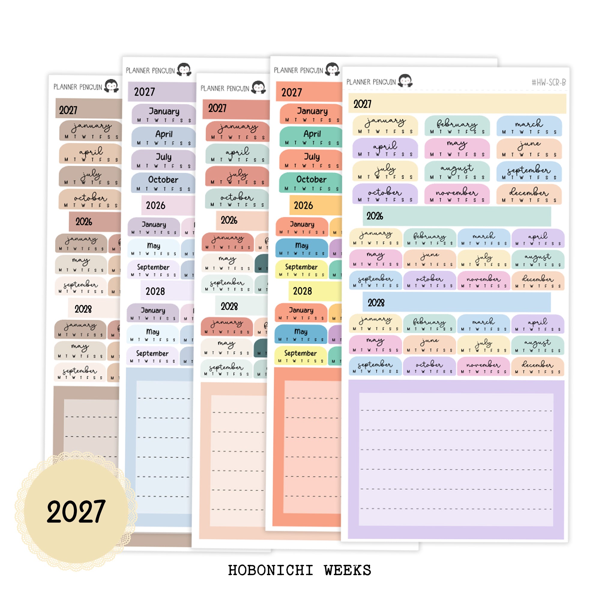 2027 Hobonichi Weeks Yearly view Stickers// Year at glance Stickers// #HW-YG-ROUND