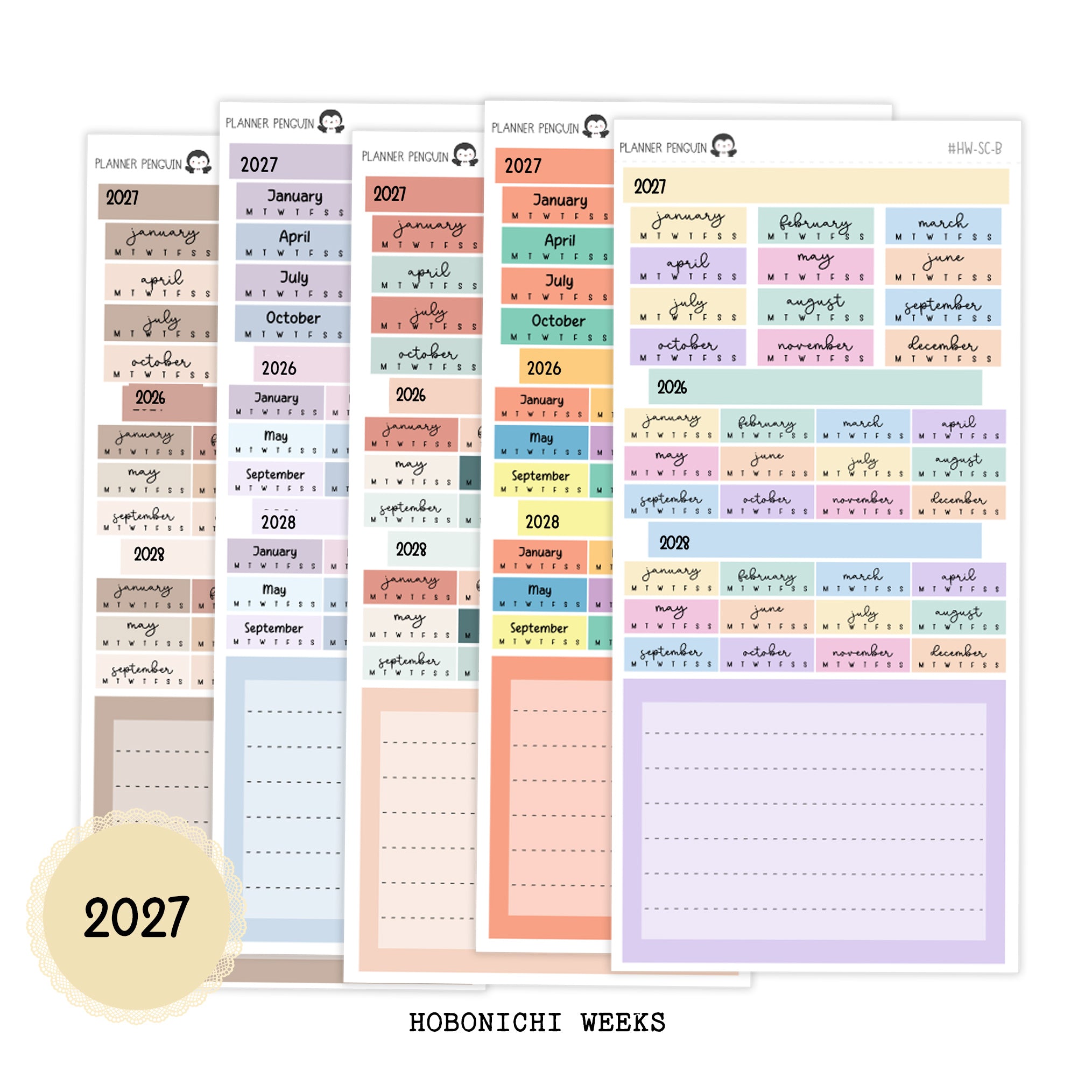 2027 Hobonichi Weeks Yearly view Stickers// Year at glance Stickers // #HW-YG-MAIN