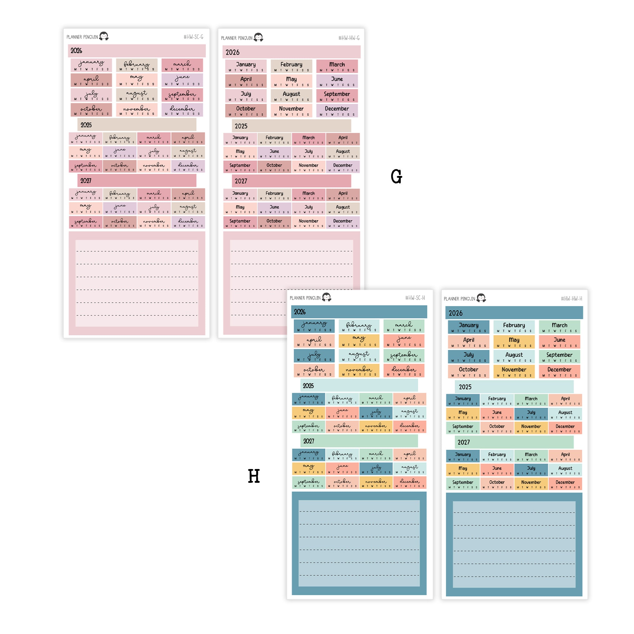 2026 Hobonichi Weeks Yearly view Stickers// Year at glance Stickers // #HW-YG-MAIN