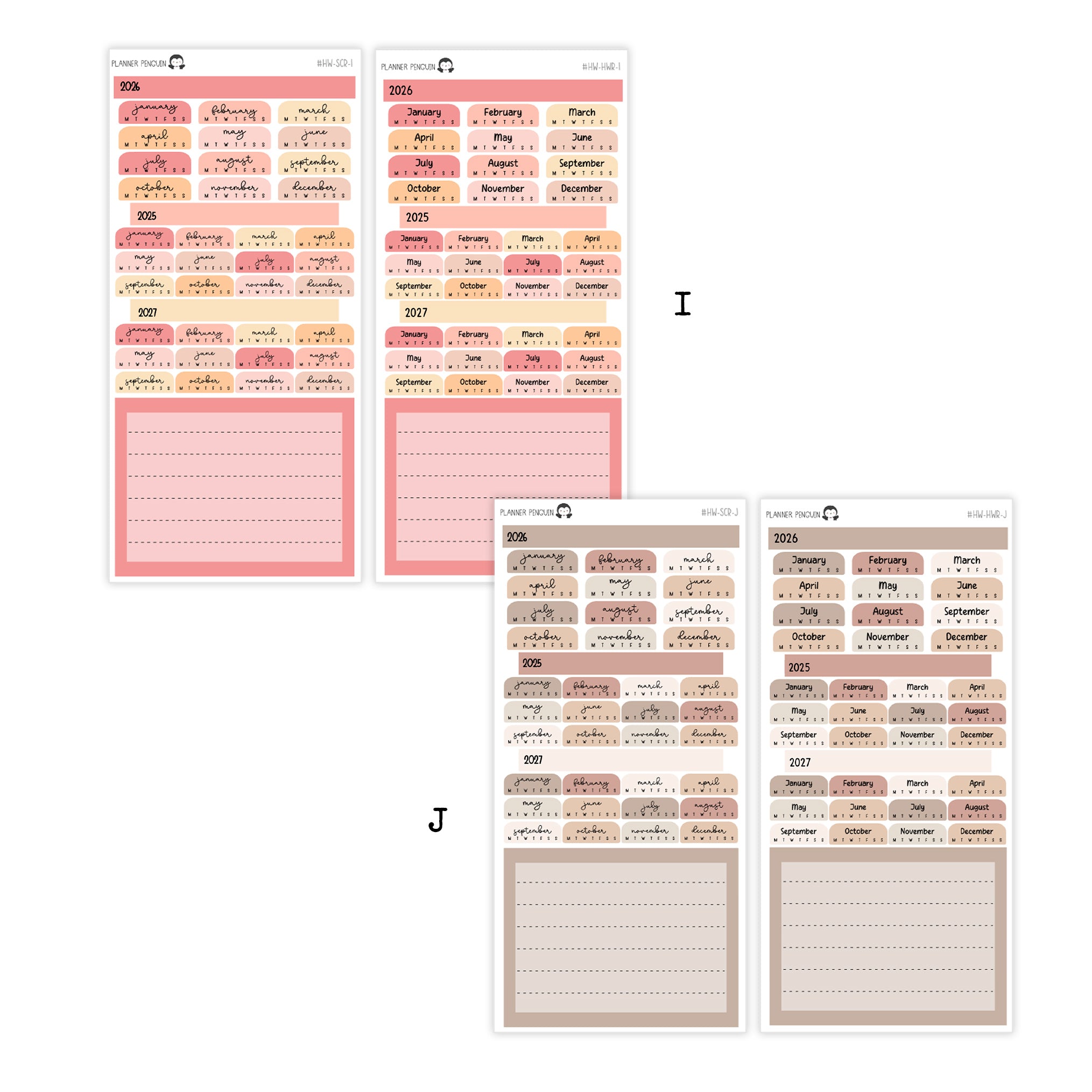2026 Hobonichi Weeks Yearly view Stickers// Year at glance Stickers// #HW-YG-ROUND