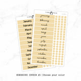 Hobonichi Cousin Yearly Index Stickers// Cousin A5// #HC-INDEX-COLOR