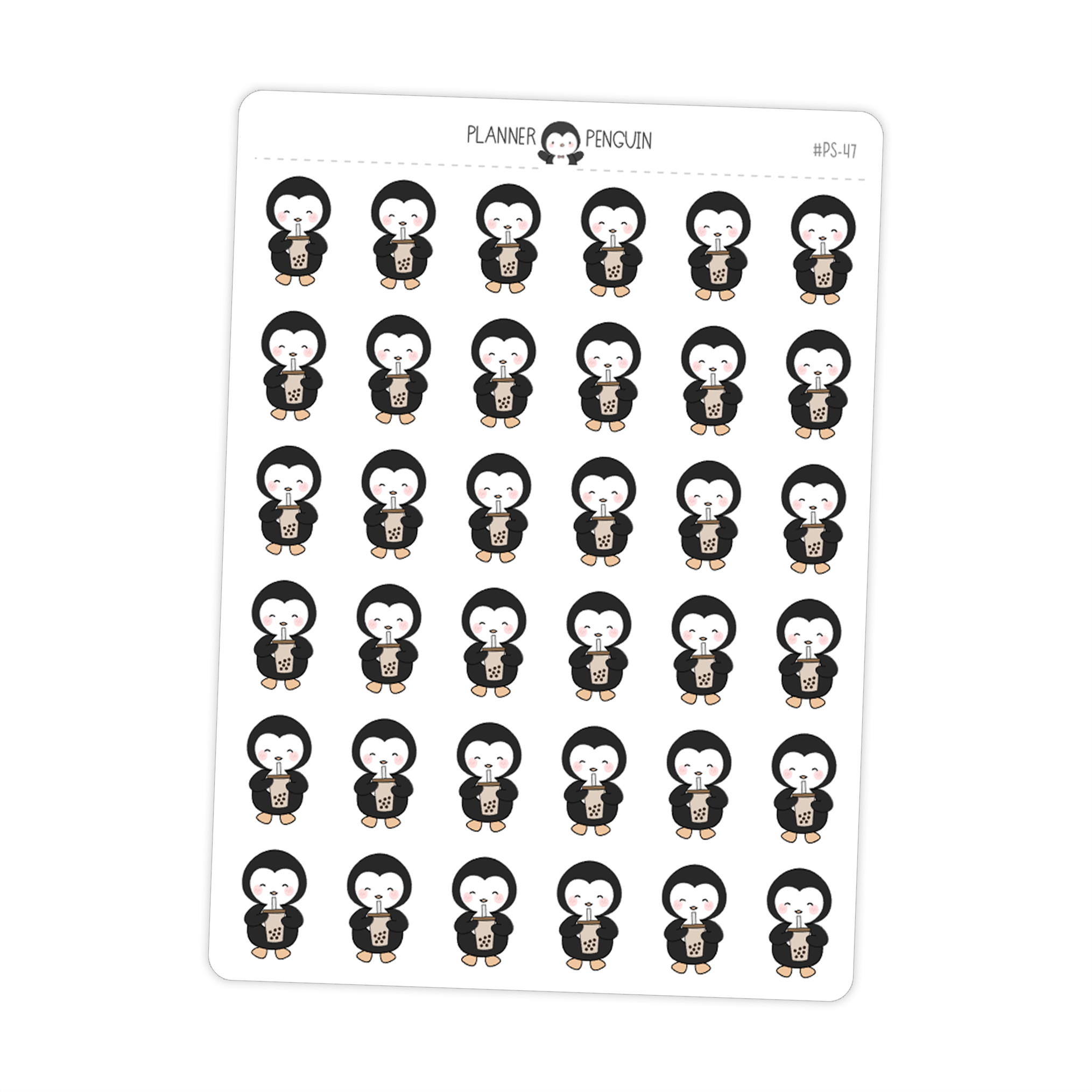 Boba Tea Penguin Planner Stickers