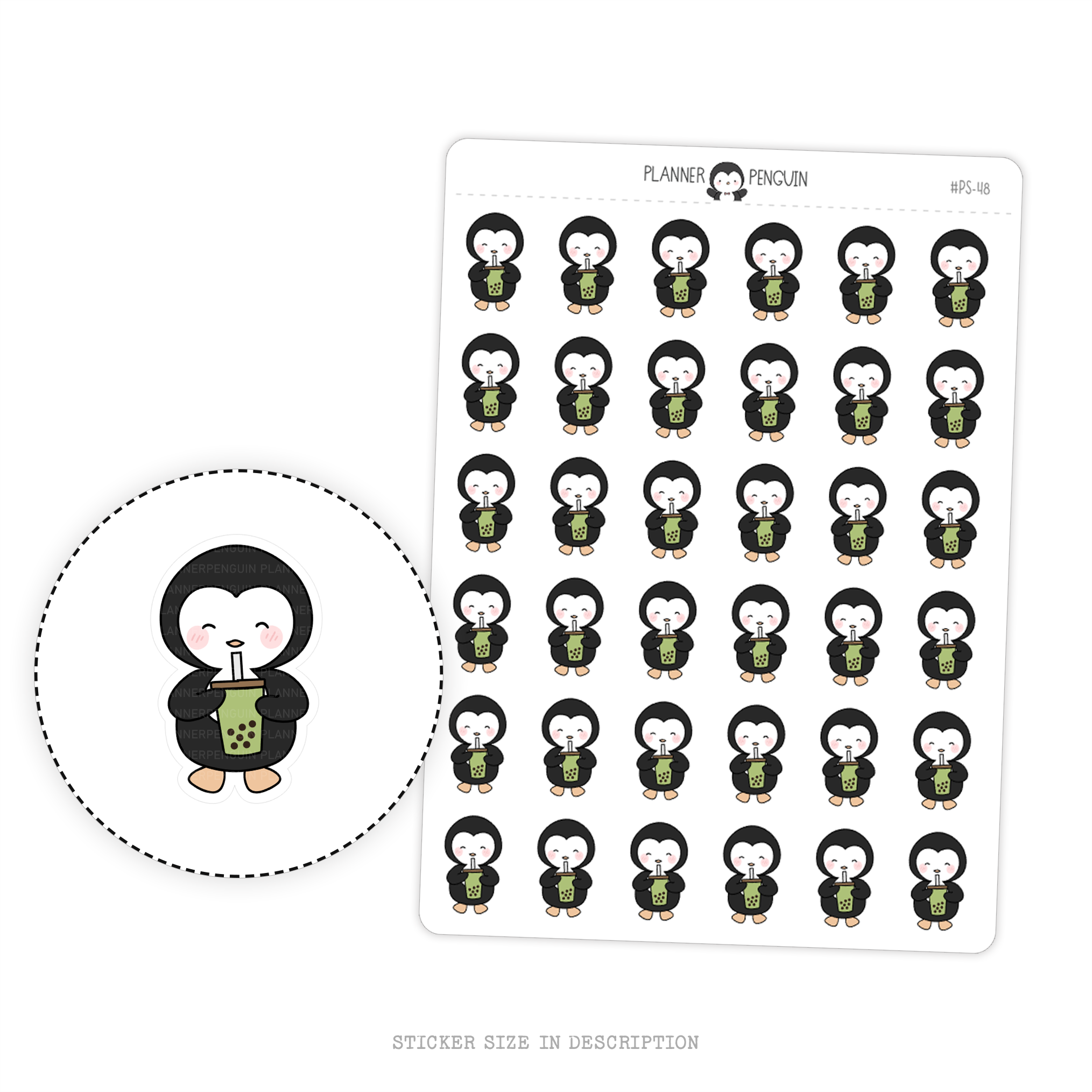 Matcha Boba Penguin Planner Stickers