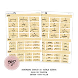 A planner sticker sheet labeled 'PLANNER STICKERS' with monthly calendar grids for winter months, shown on a white background with text reading '2027 A5' and 'HOBONICHI COUSIN A5 YEARLY GLANCE ENGLISH VERSION CHOOSE YOUR COLOR'.