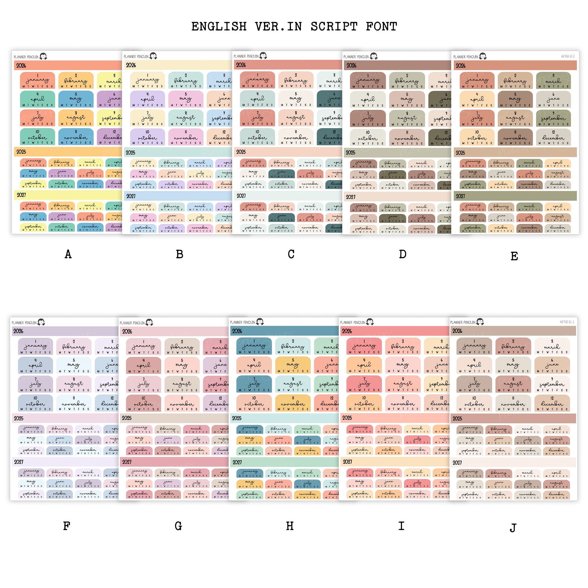 2026 Hobonichi Cousin A5 Yearly view Stickers| Japanese and English Version | Year at glance Stickers| Cousin A5 #HB-YG-ROUND