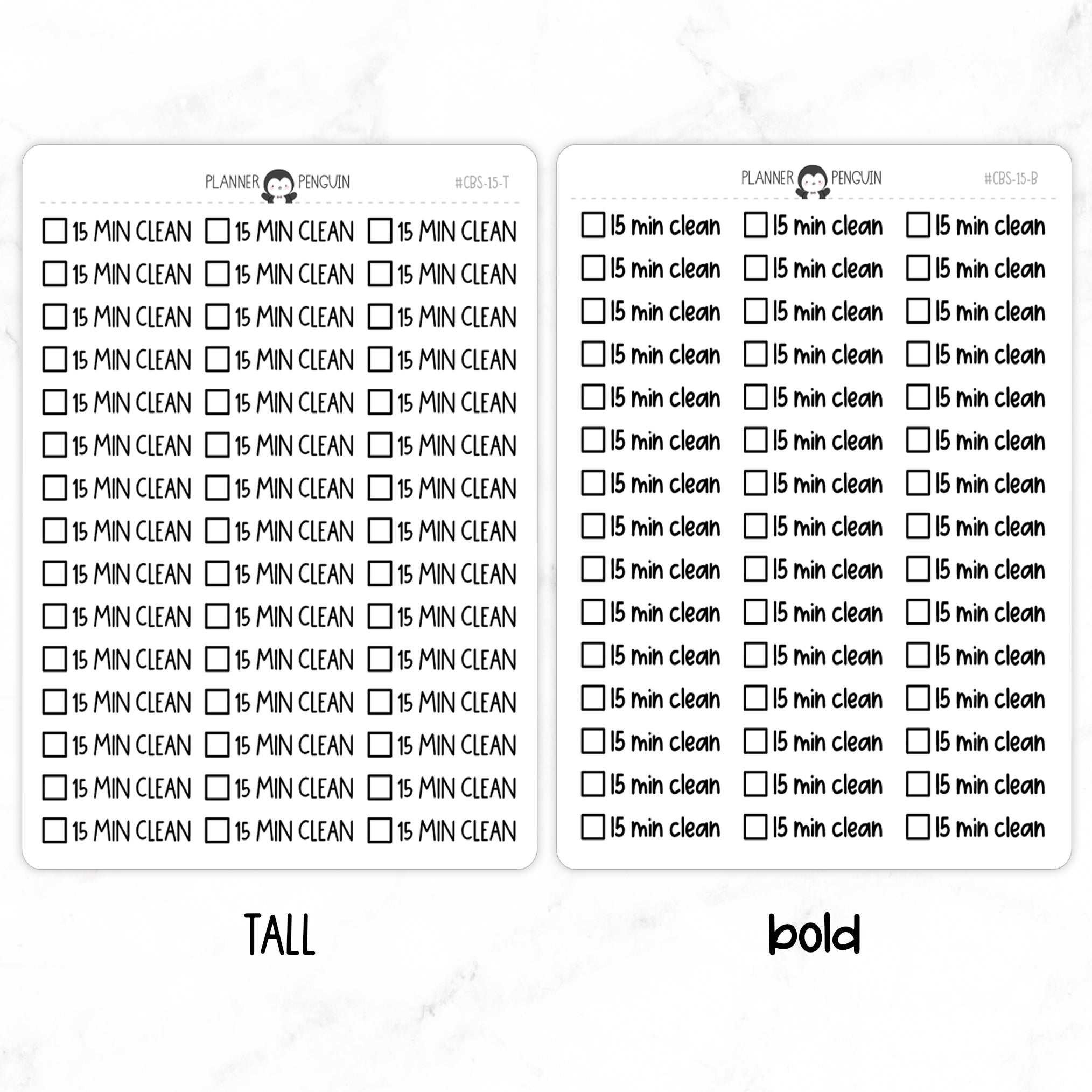 15 Min Clean Checkbox Text Stickers