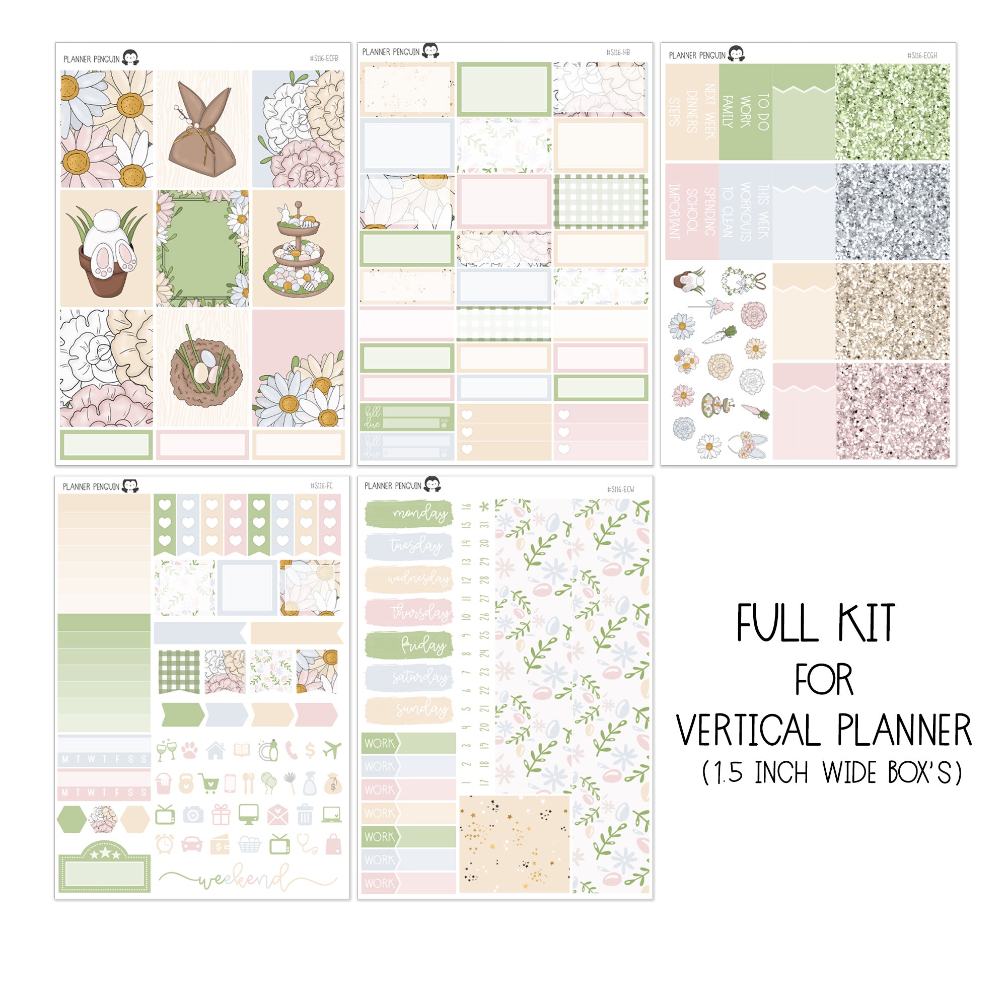 Bunny Hop Weekly Kit Stickers For Vertical Planner or Happy Planner