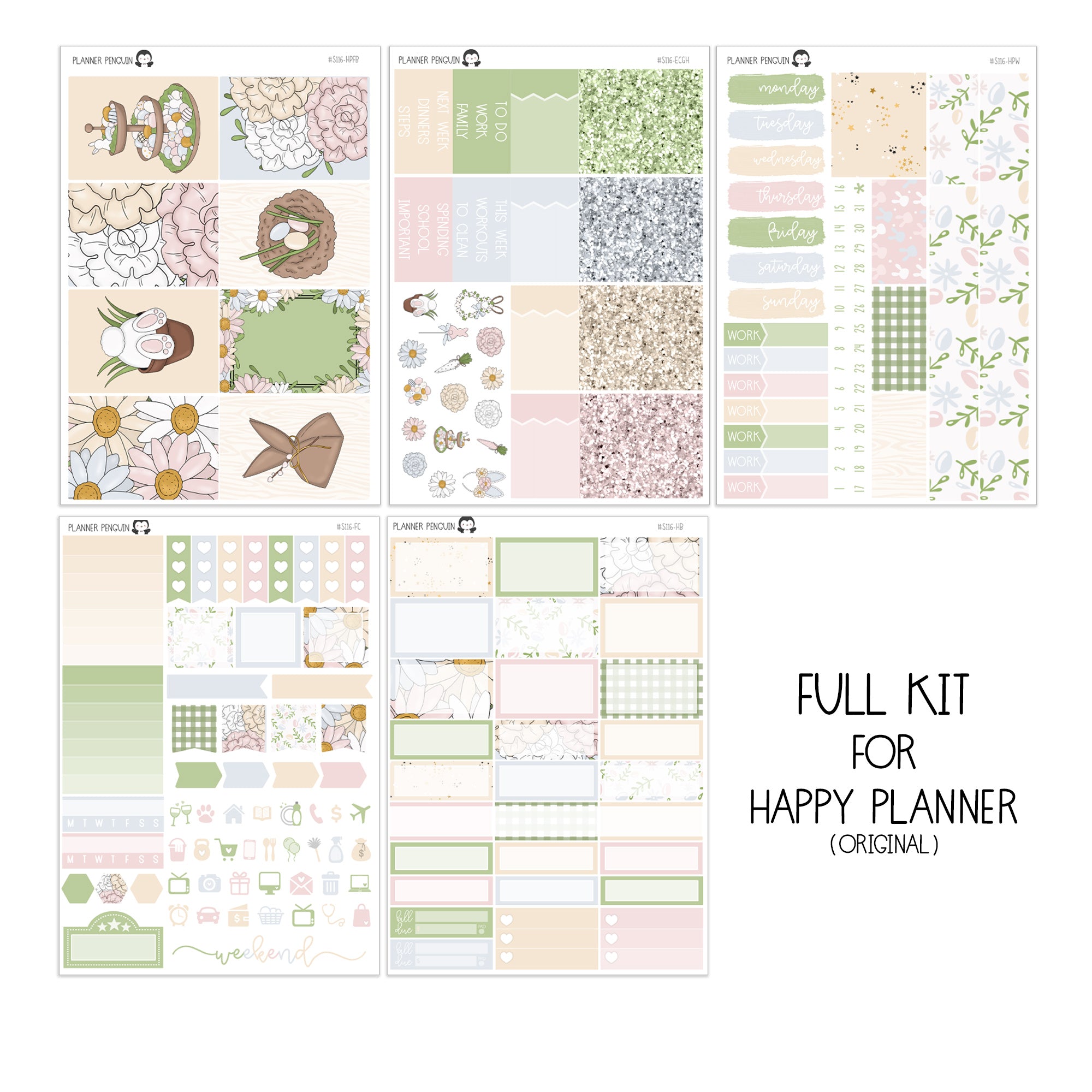 Bunny Hop Weekly Kit Stickers For Vertical Planner or Happy Planner