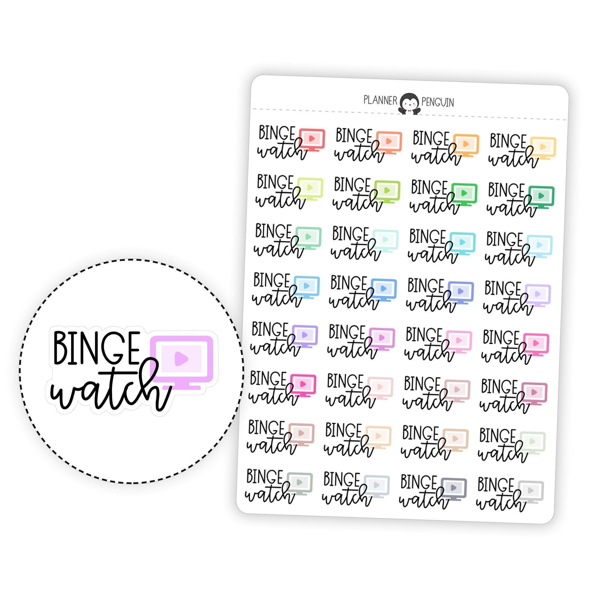 Binge Watch - Icon Script Stickers