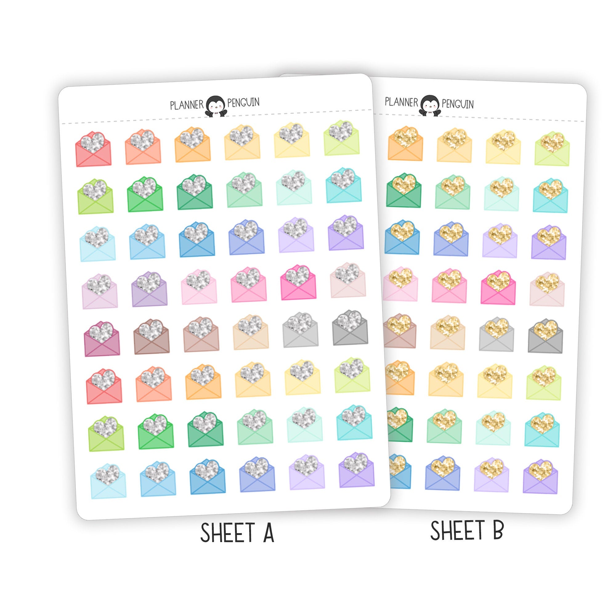 Glitter Heart Envelopes - Icon Planner Stickers