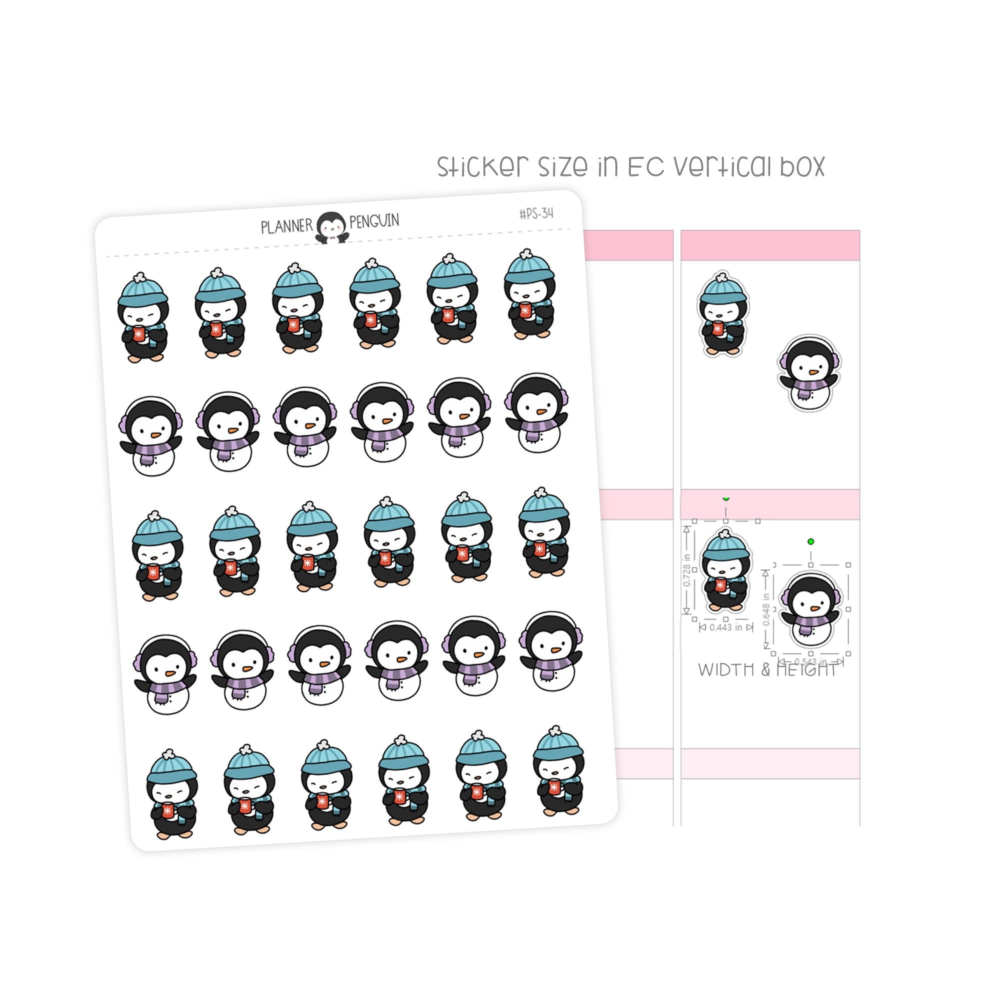 Winter Penguin Planner Stickers