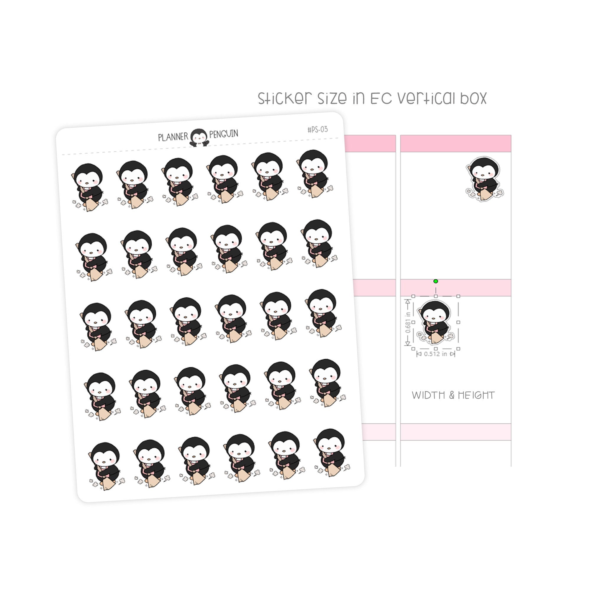 Sweeping Cleaning Penguin Planner Stickers
