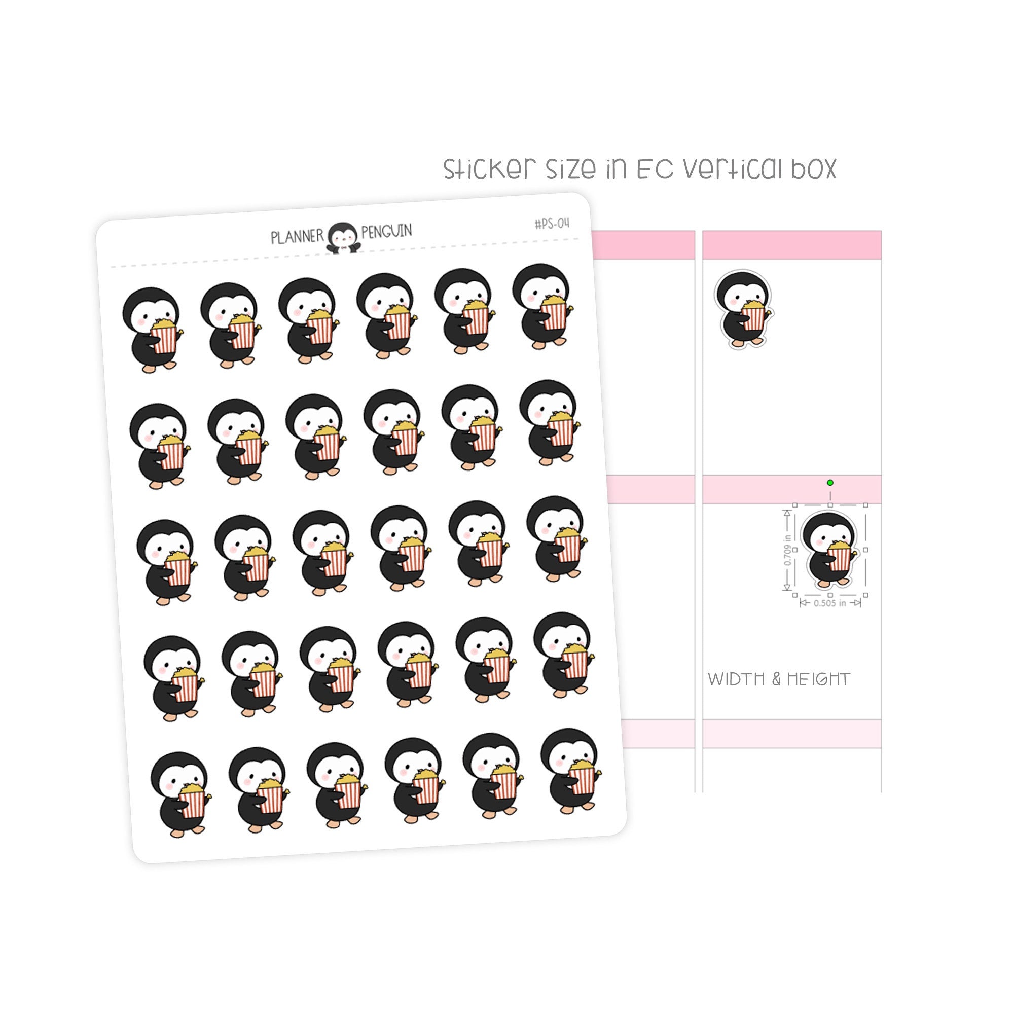 Popcorn Movie Night Penguin Planner Stickers