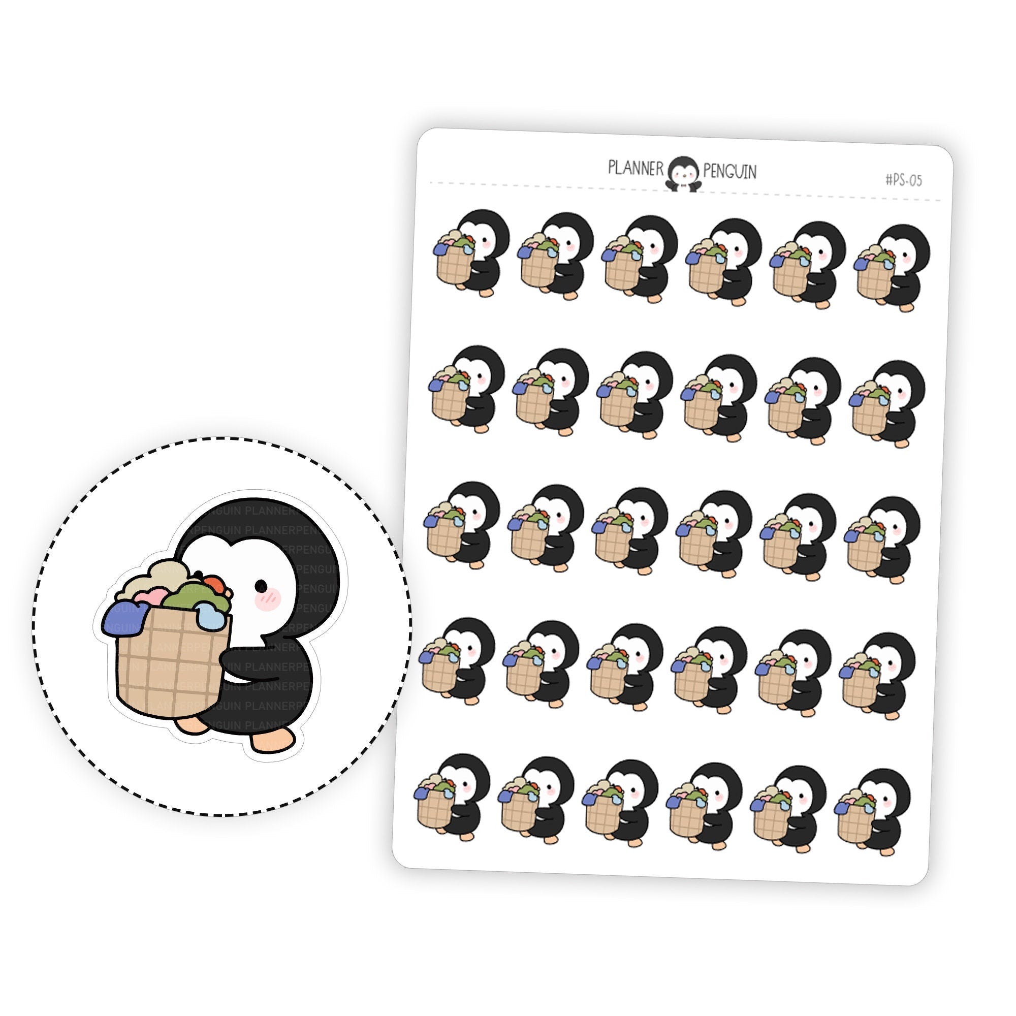 Laundry Penguin Planner Stickers