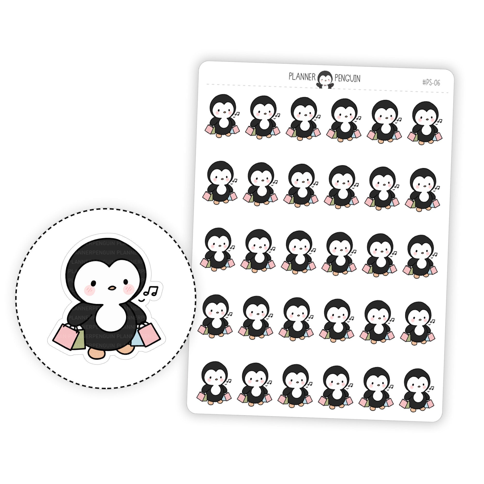 Shopping Penguin Planner Stickers