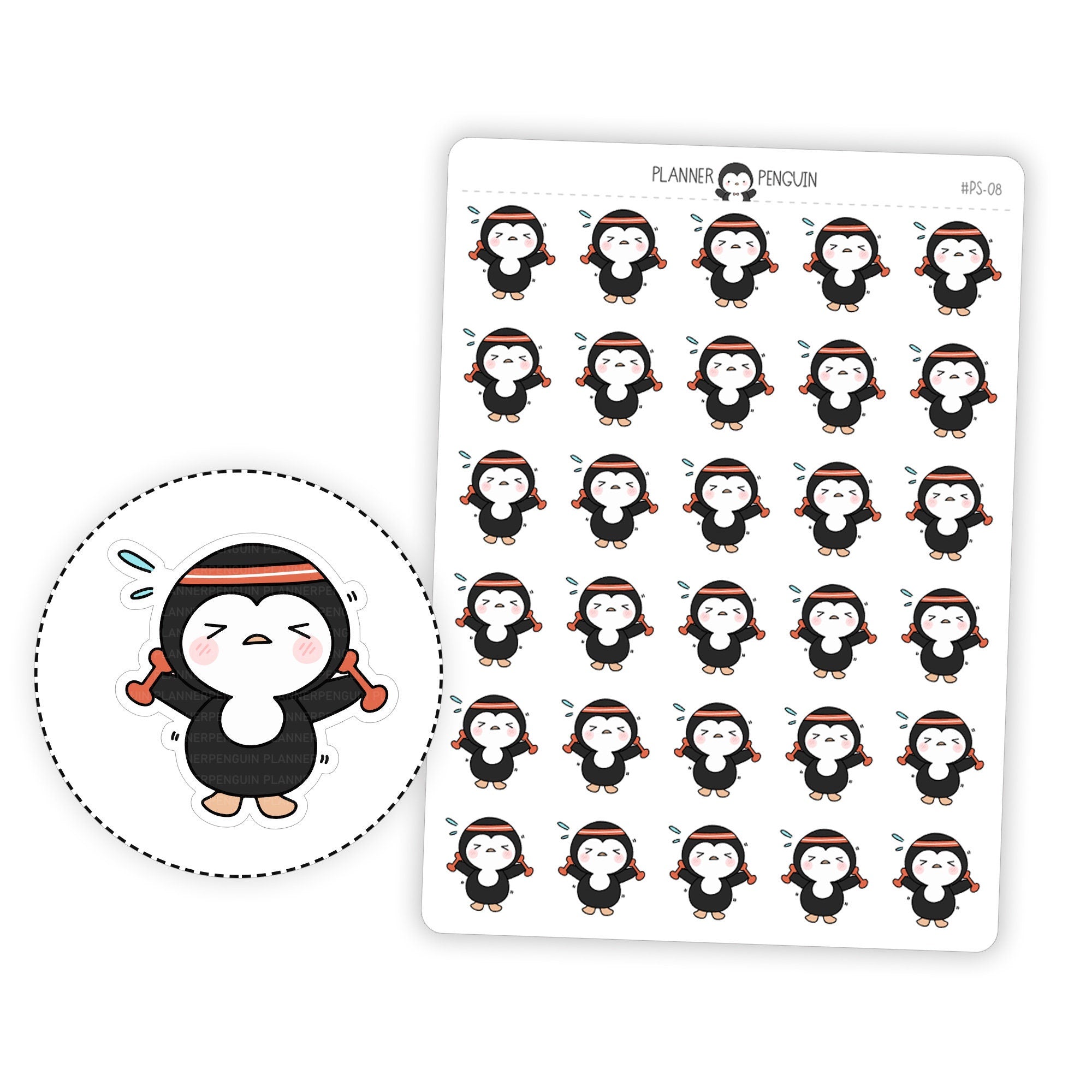 Workout Gym Penguin Planner Stickers