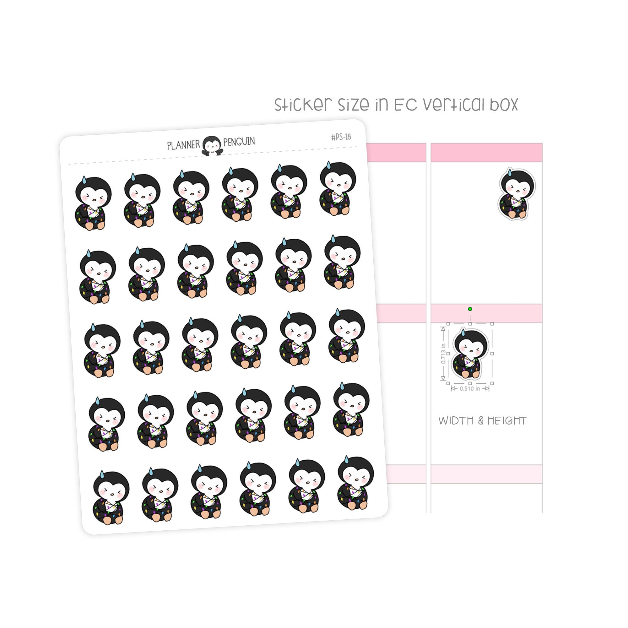 Christmas Lights Penguin Planner Stickers