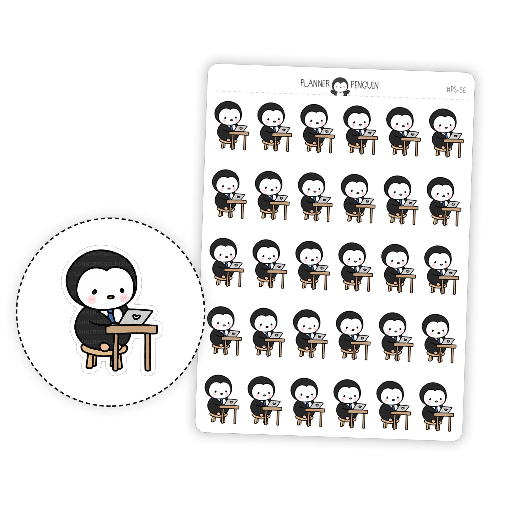 Work Study Laptop Penguin Planner Stickers