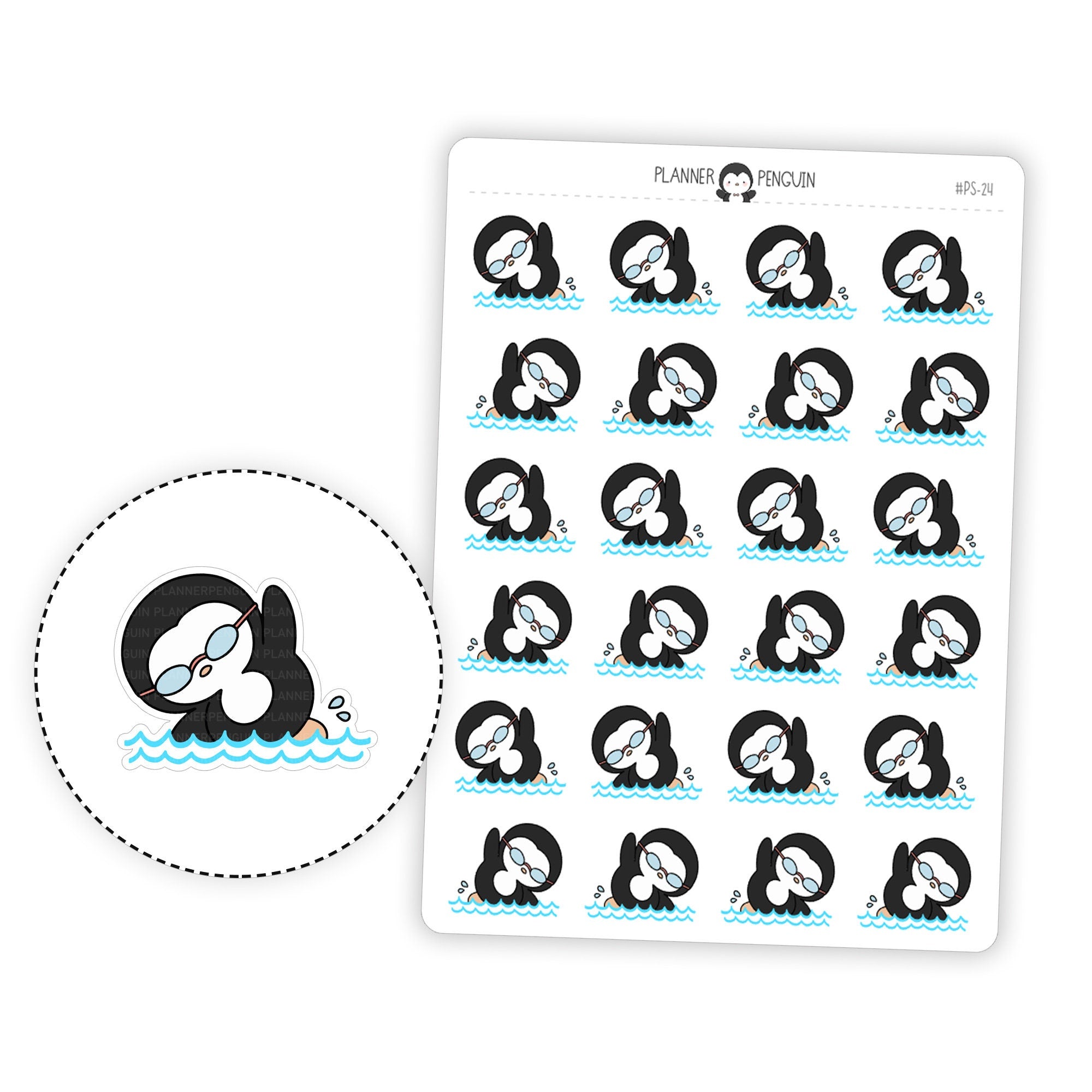 Swimming Penguin Planner Stickers
