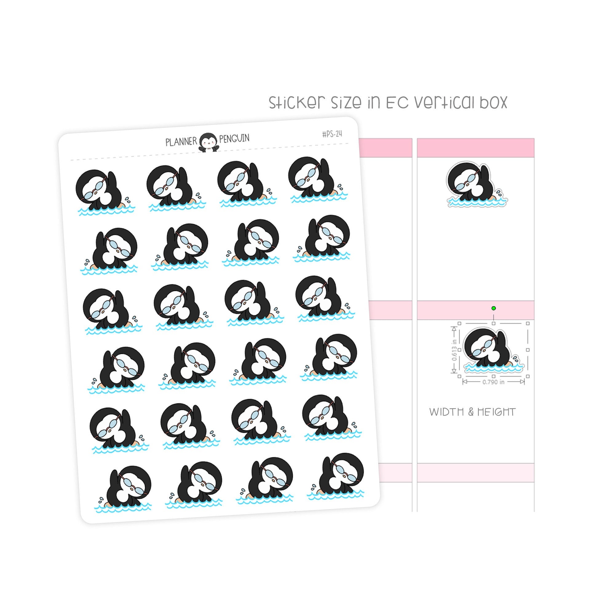 Swimming Penguin Planner Stickers