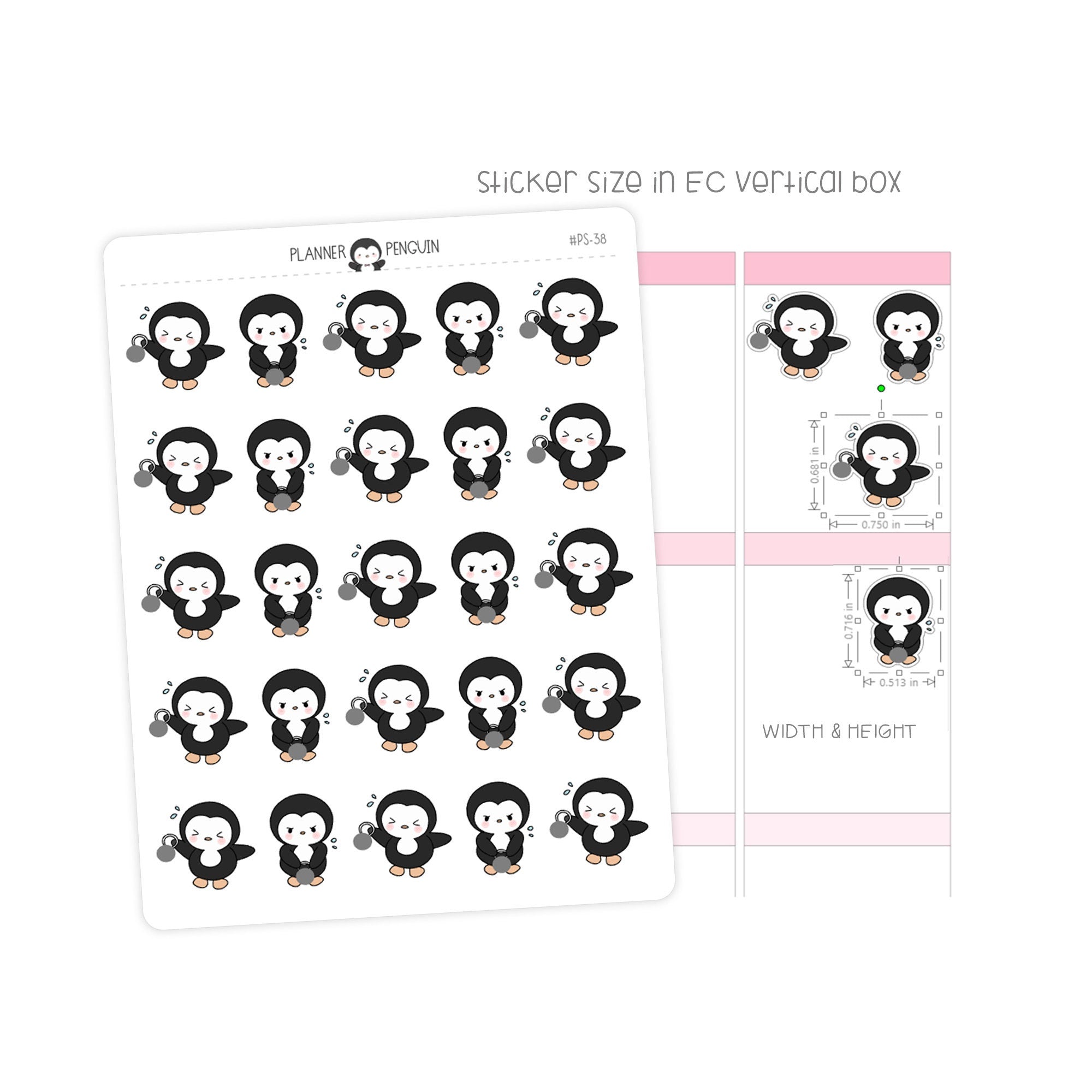 Kettlebell Workout Penguin Planner Stickers