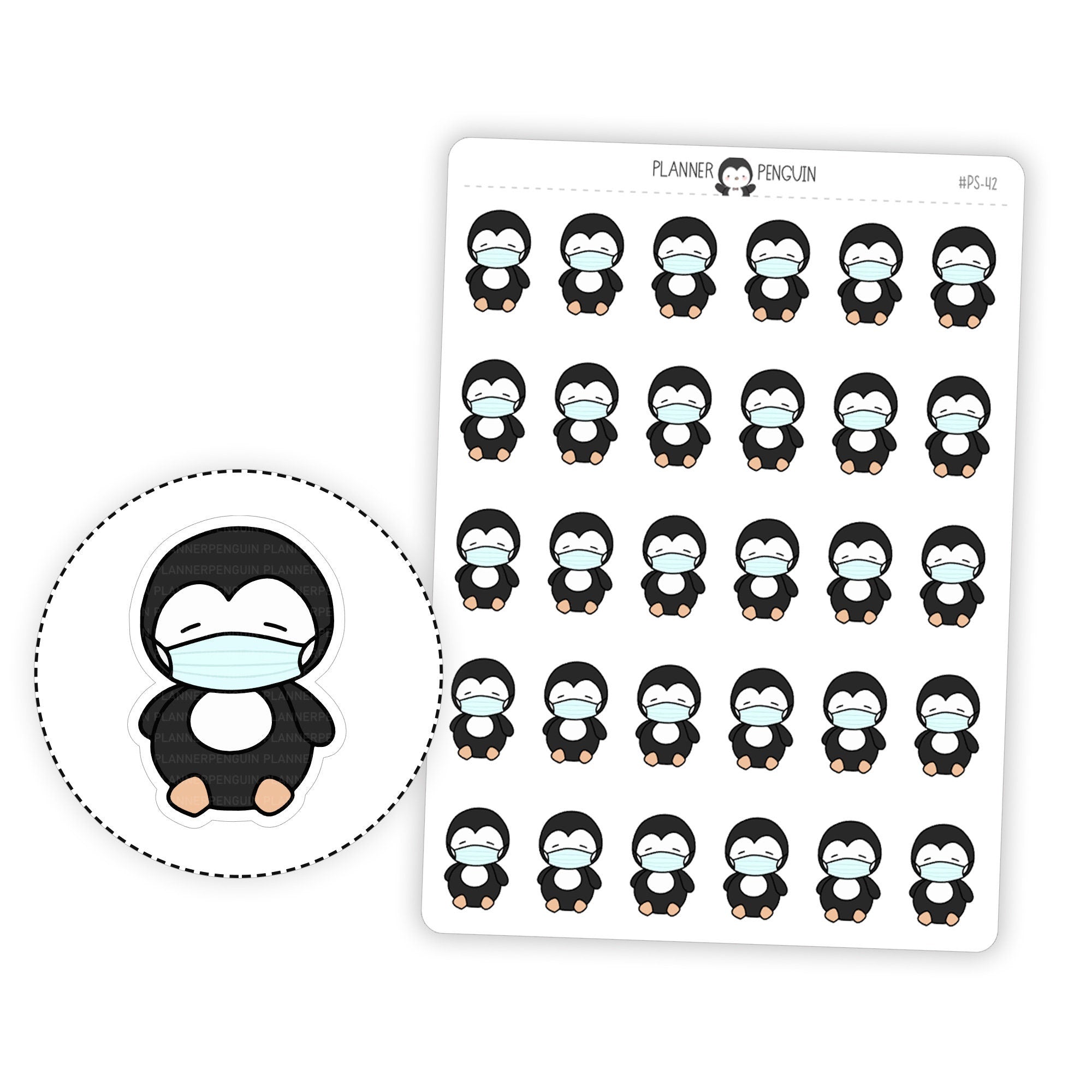Face Mask Self Care Penguin Planner Stickers