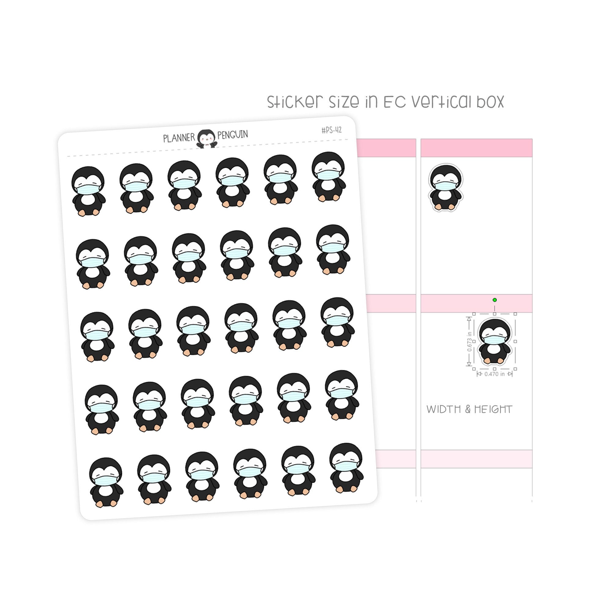 Face Mask Self Care Penguin Planner Stickers