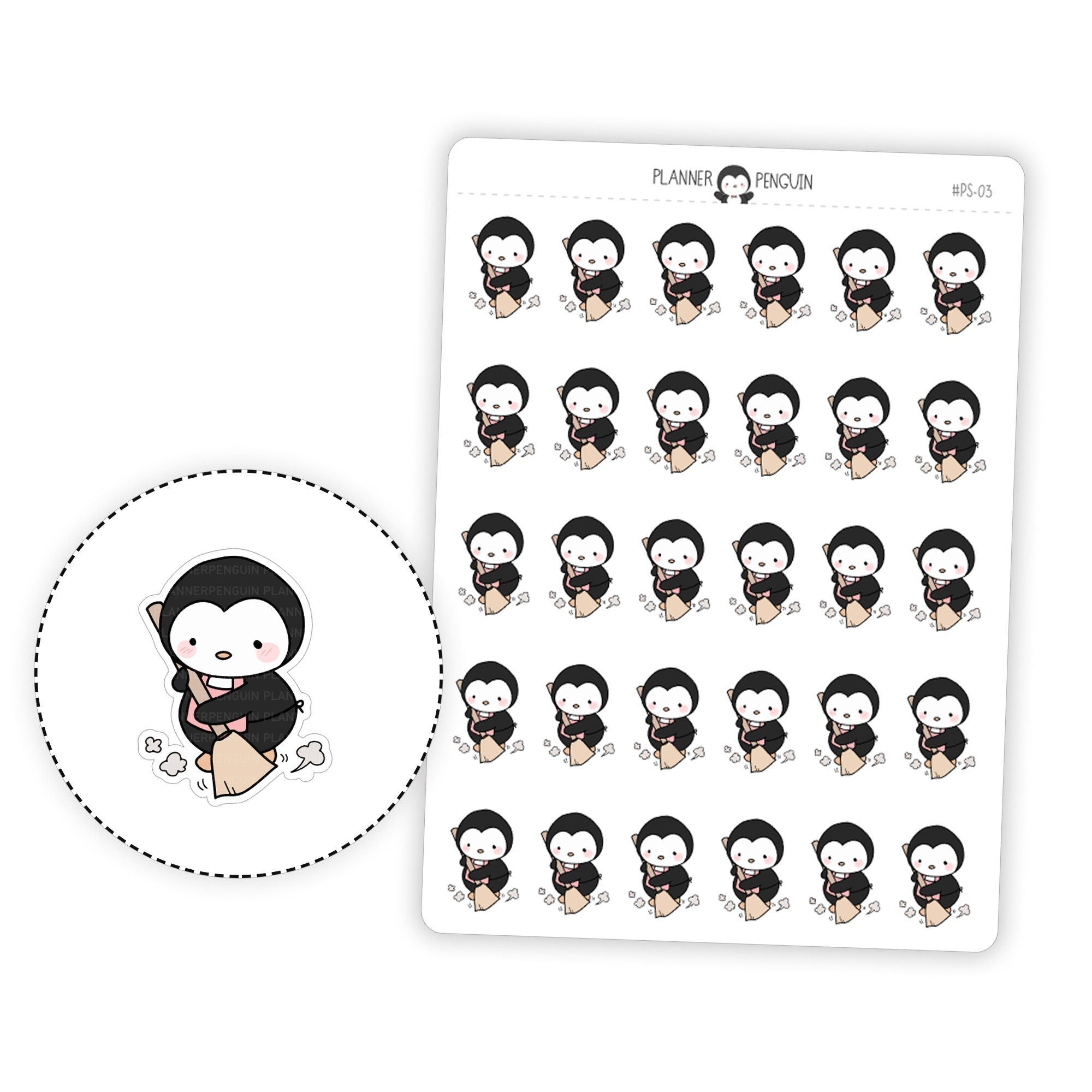 Sweeping Cleaning Penguin Planner Stickers