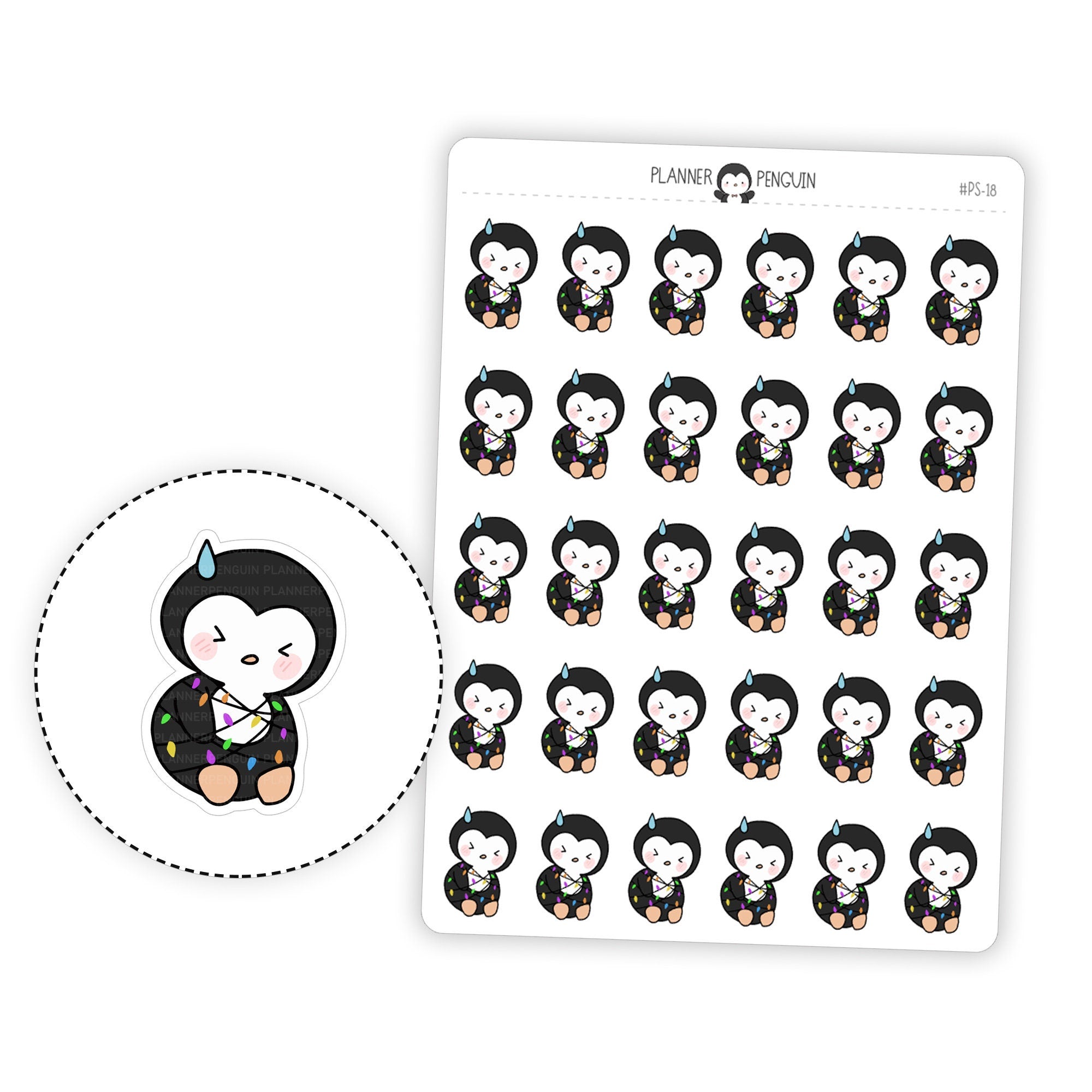 Christmas Lights Penguin Planner Stickers