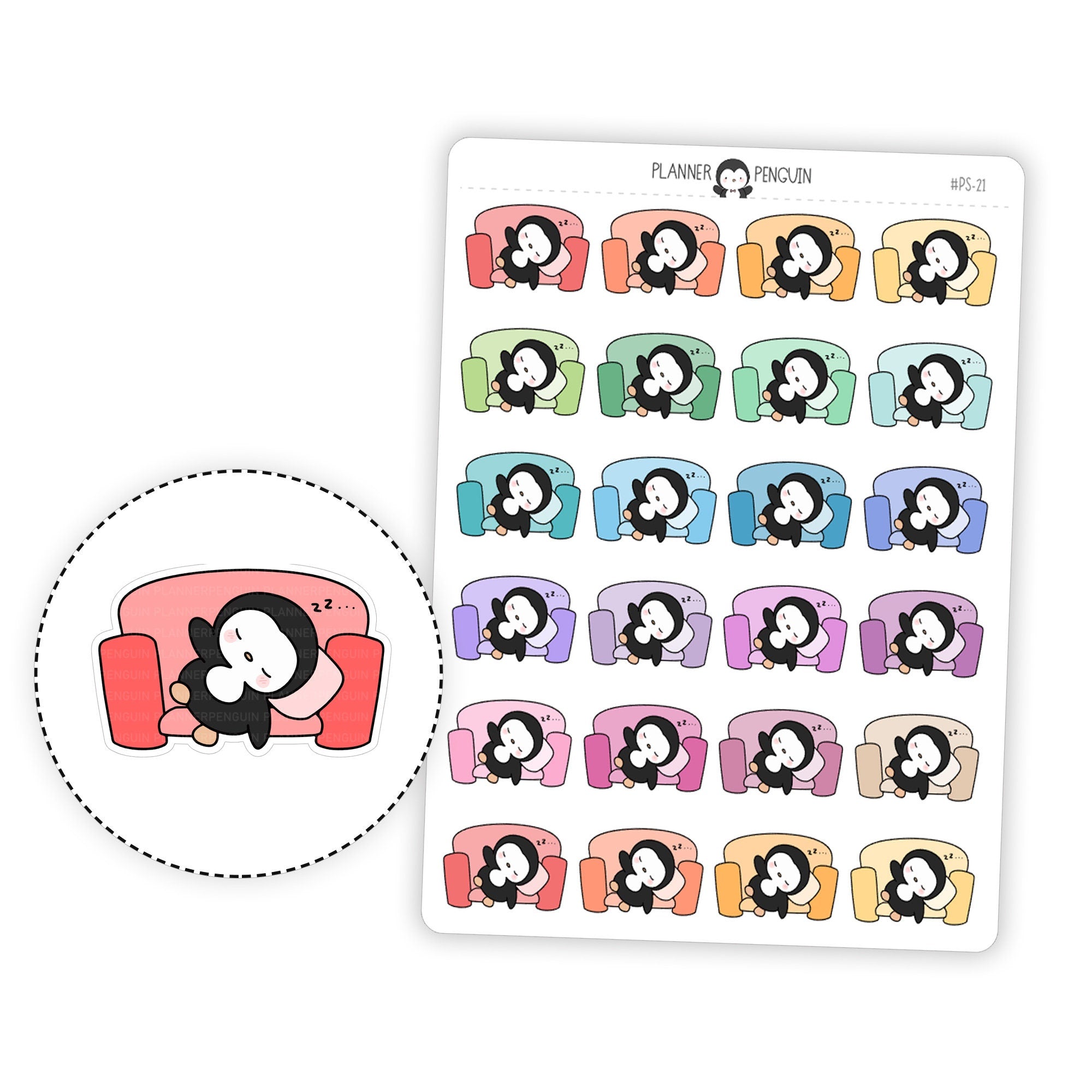 Lazy Day Nap Penguin Planner Stickers